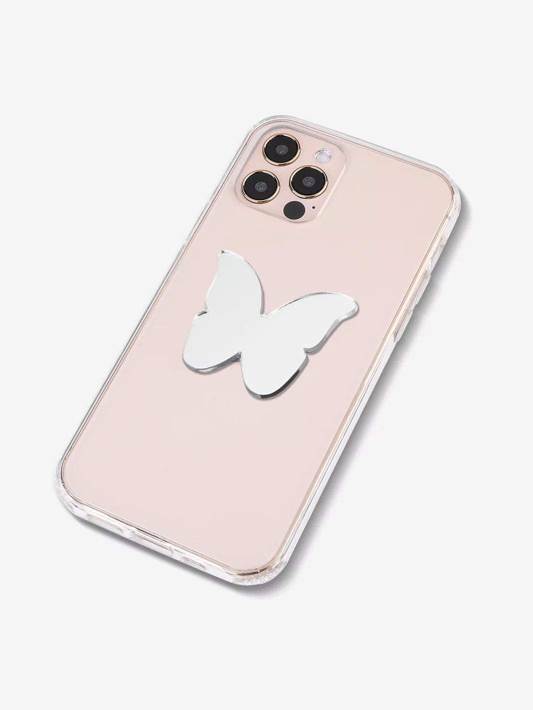 Butterfly mirror design at the back of Rose gold iPhone holographic case