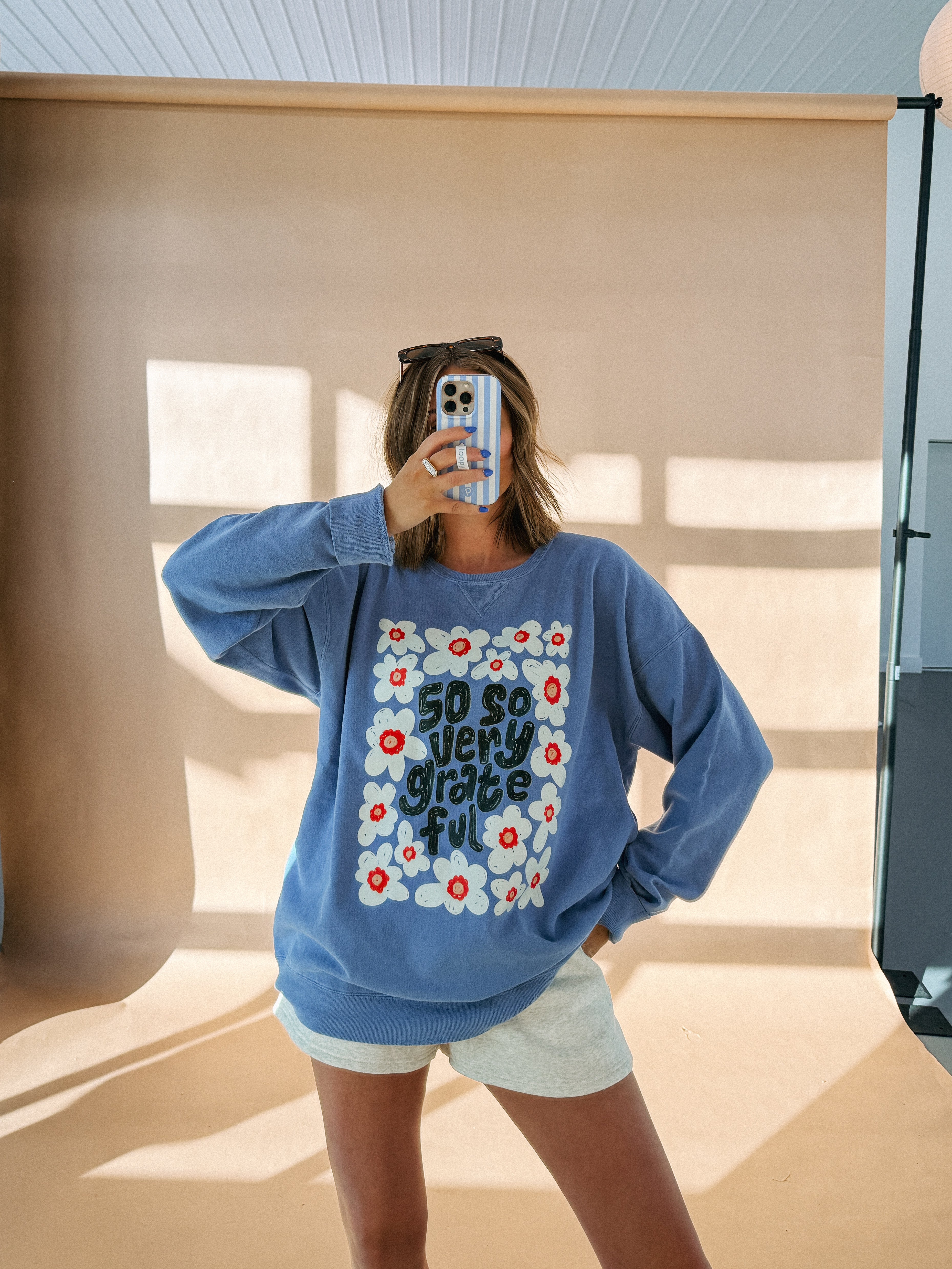So Very Grateful Sweatshirt- Comfort Wash / Denim