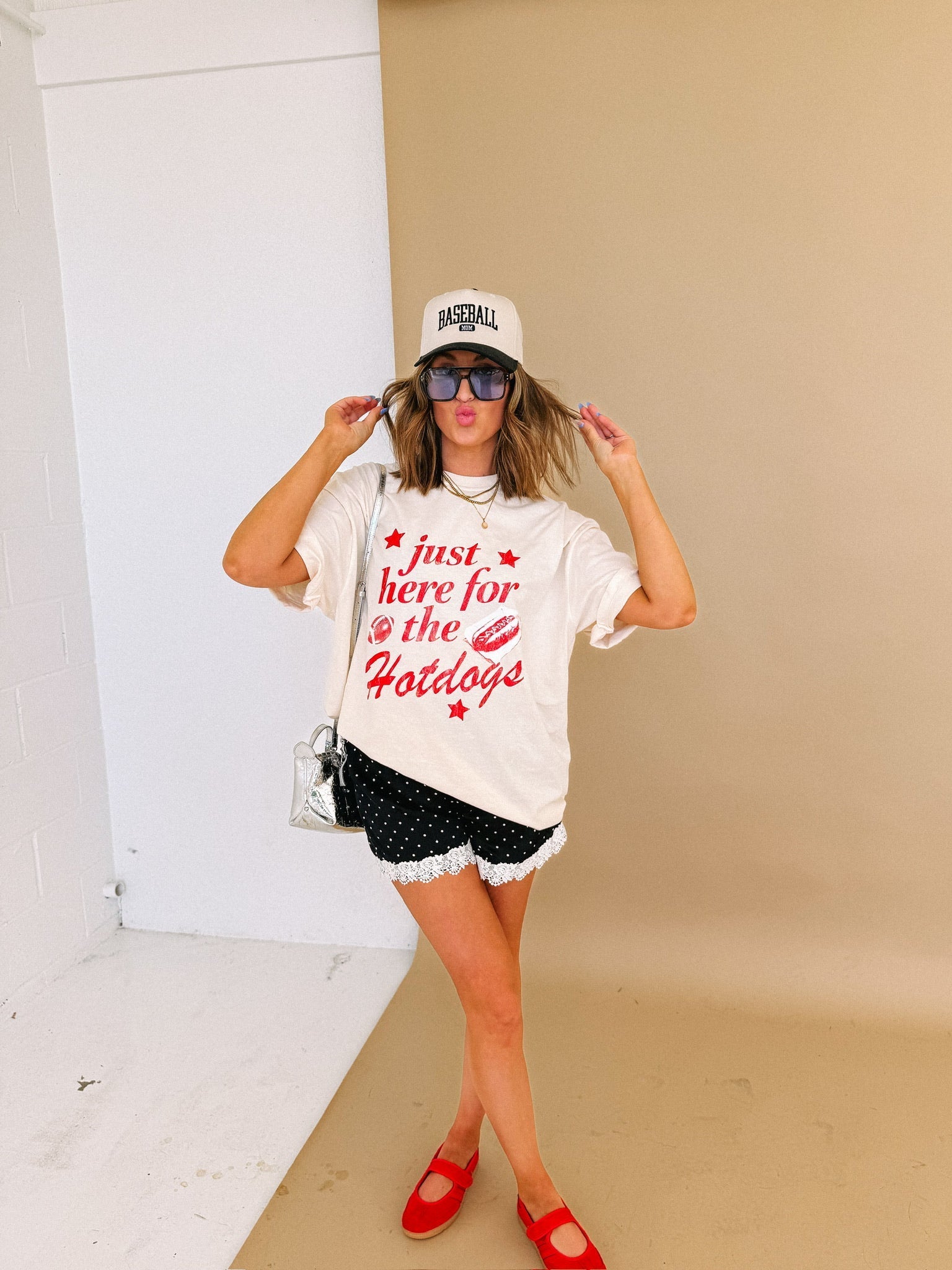 Here for the Hotdogs Graphic Tee - Ivory / Red