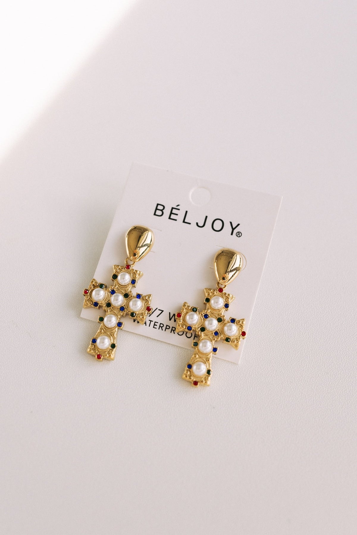 Evianna Pearl Cross Earrings