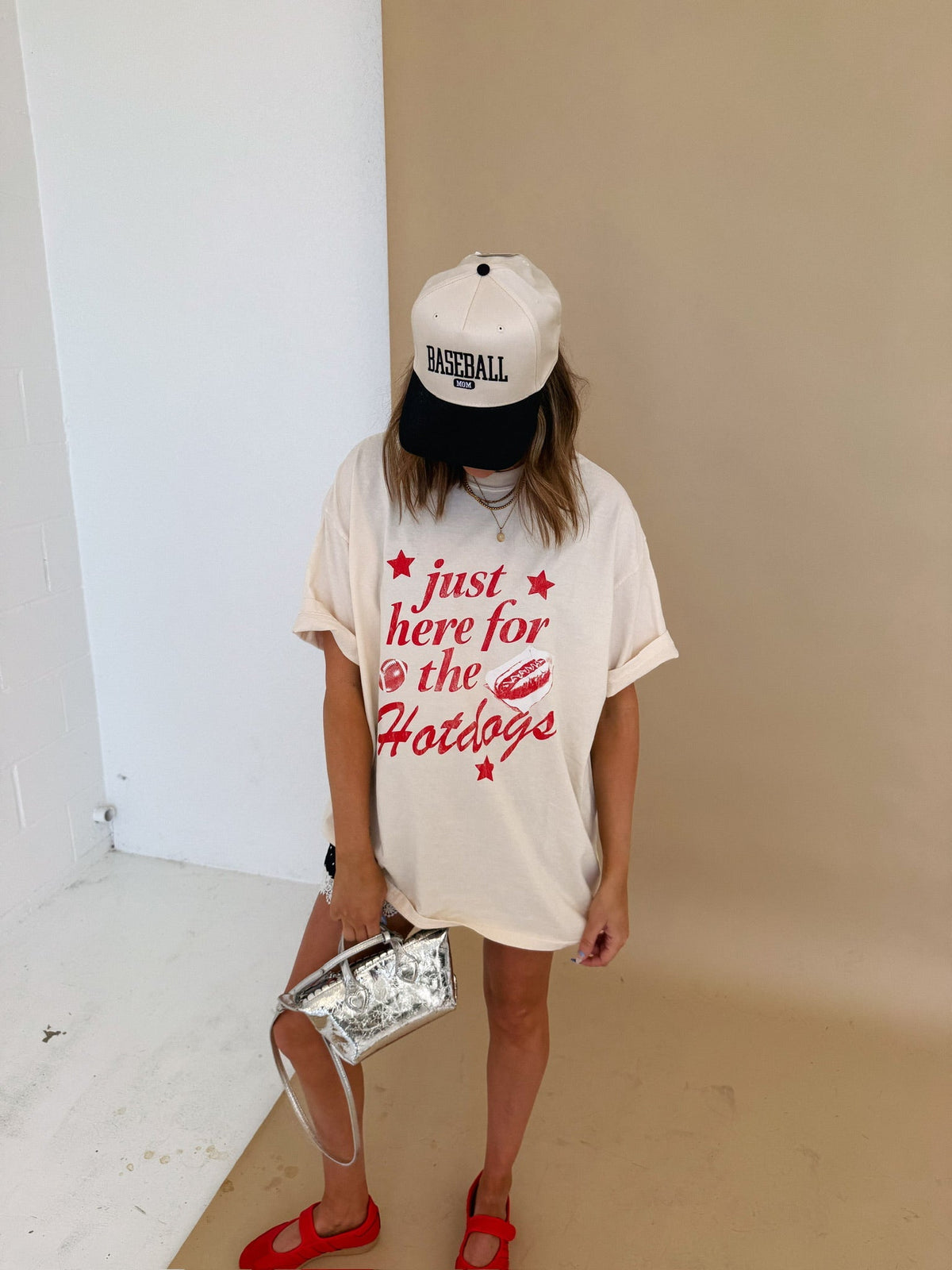 Here for the Hotdogs Graphic Tee - Ivory / Red