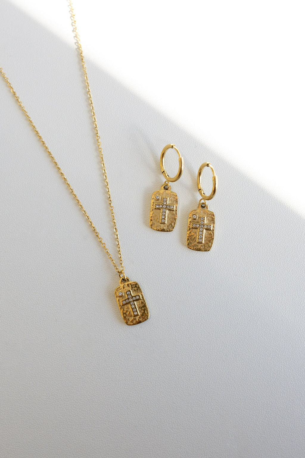 Petite Crystal Cross Hoop Earrings
