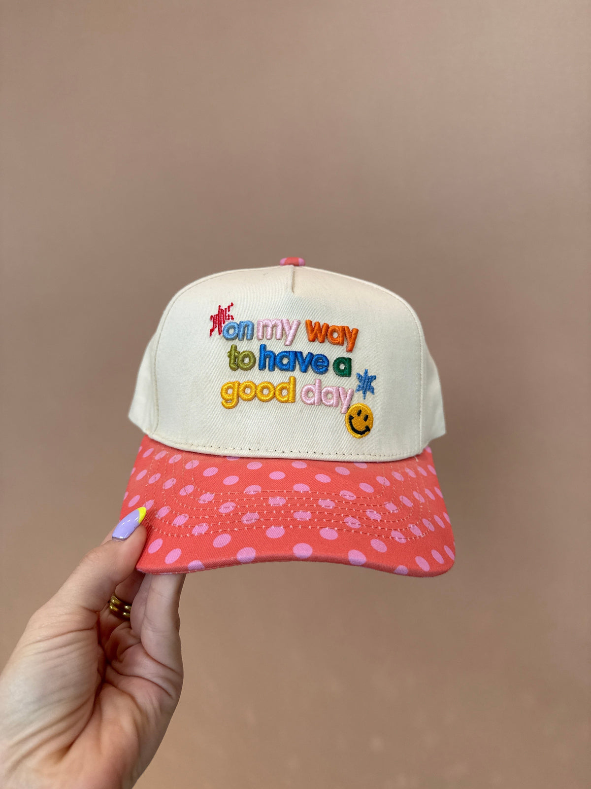 On My Way to Have a Good Day Trucker Hat -pink / Orange