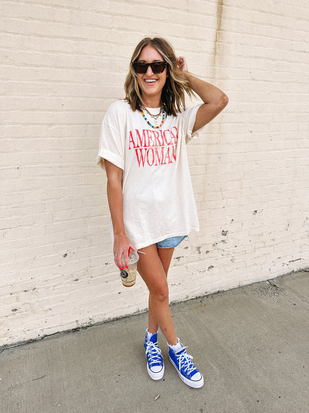 American Woman Graphic Tee - Ivory / Red