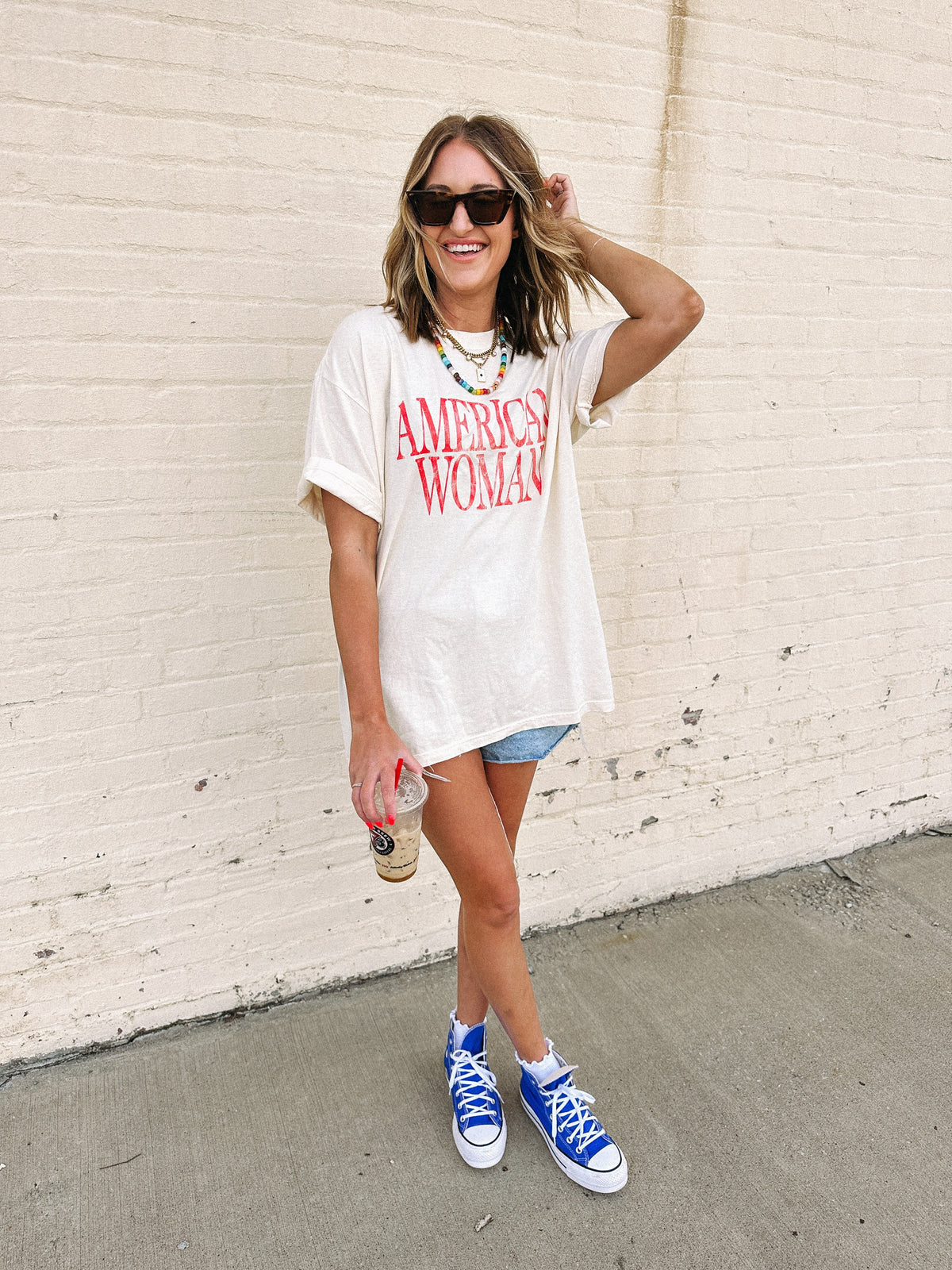 American Woman Graphic Tee - Ivory / Red