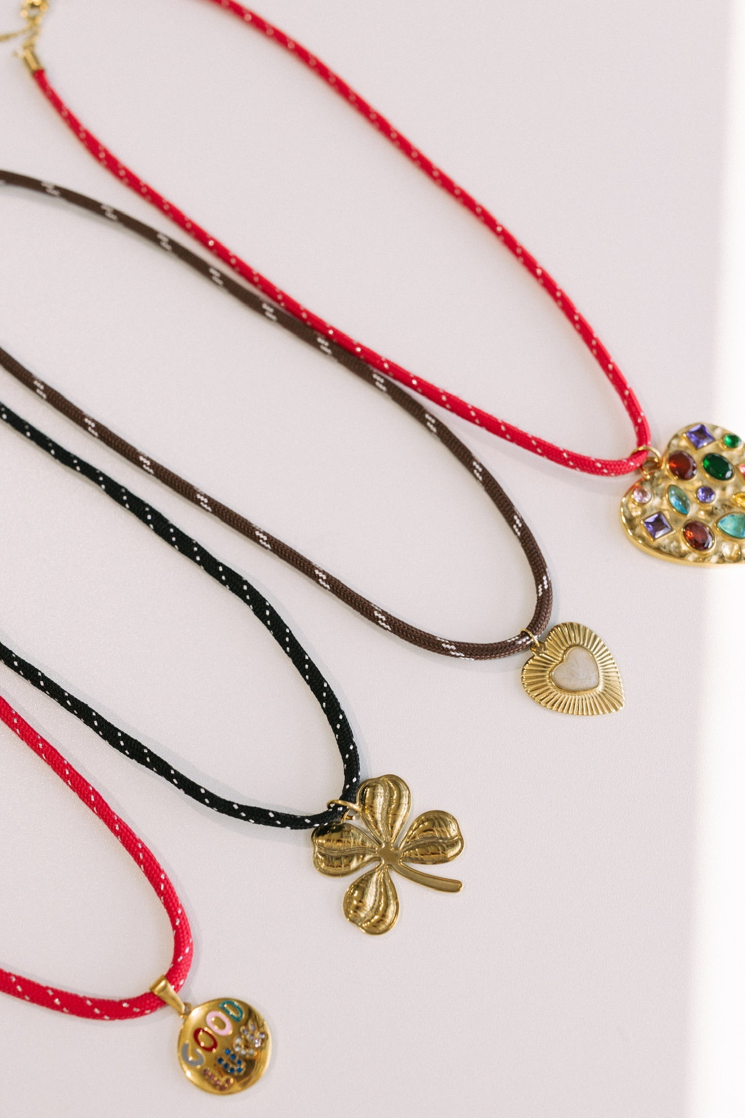 Neutral Heart Cord Necklace - Brown