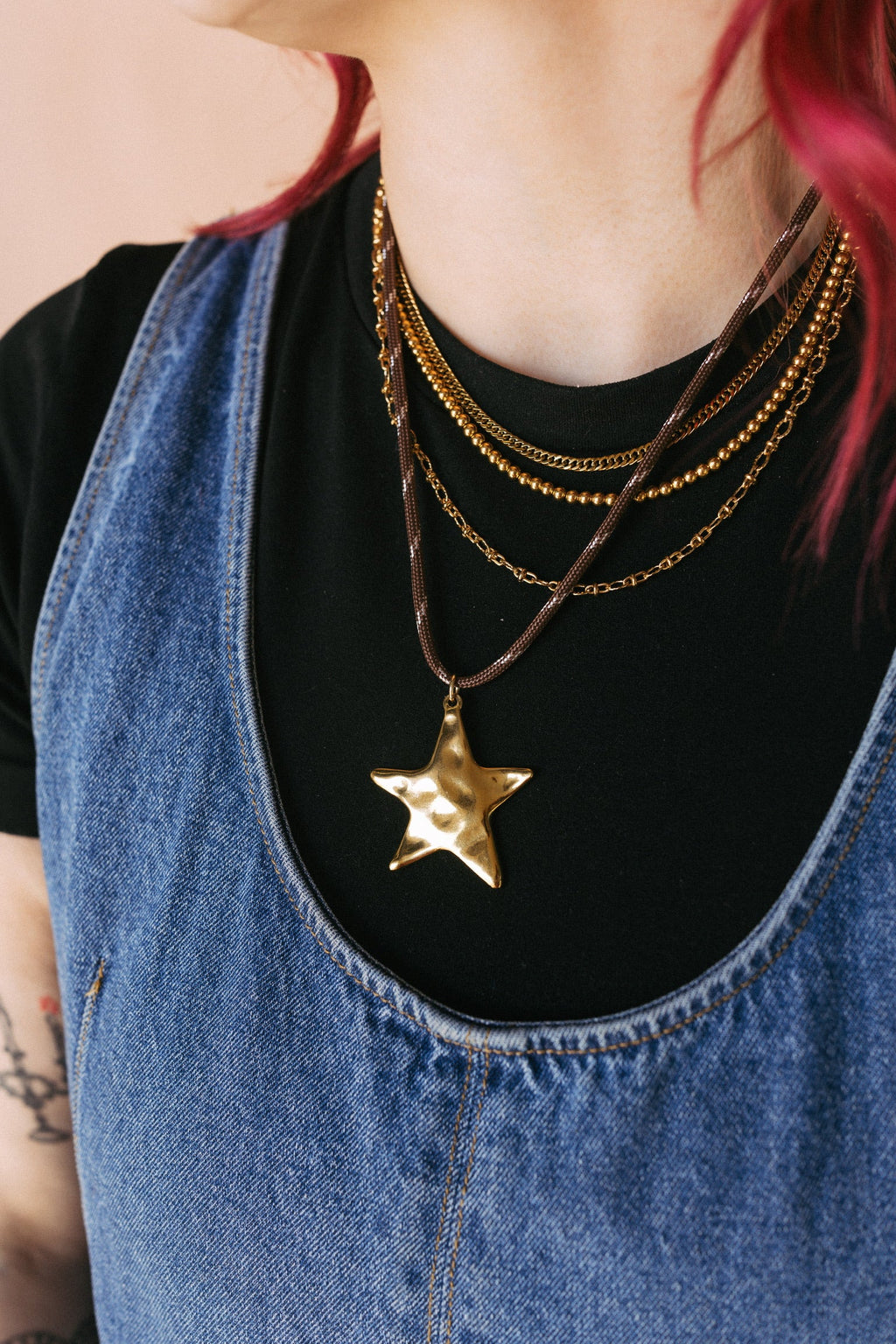 Western Star Pendant Cord Necklace - Brown