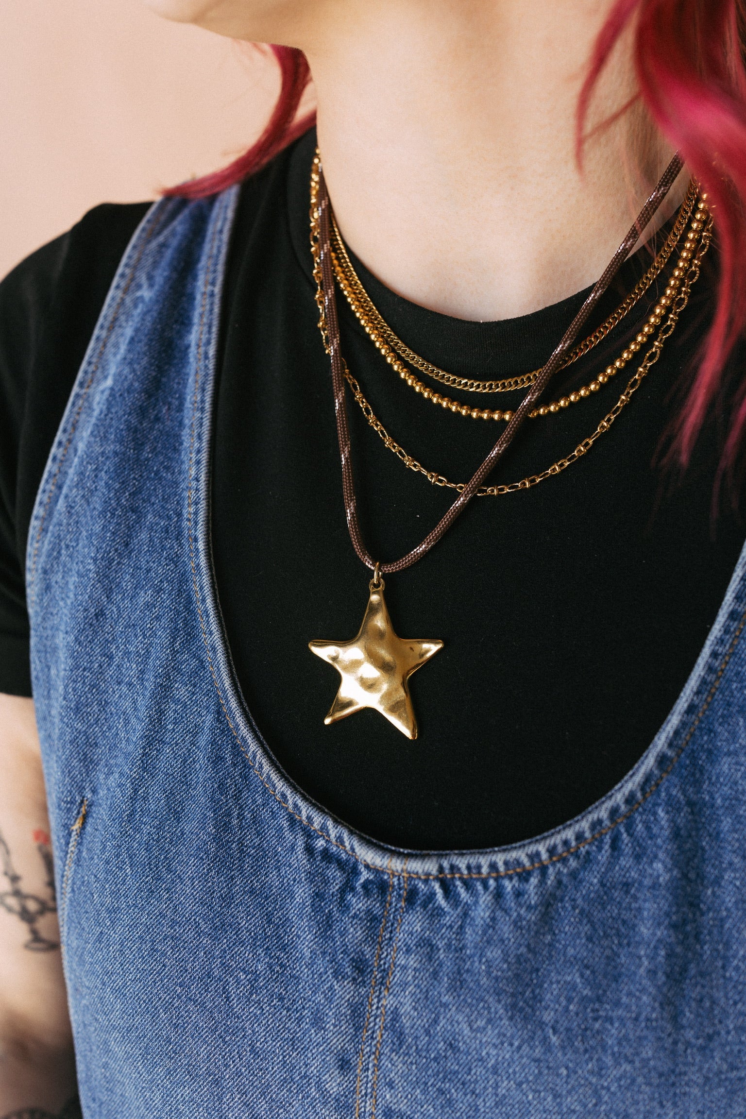 Western Star Pendant Cord Necklace - Brown