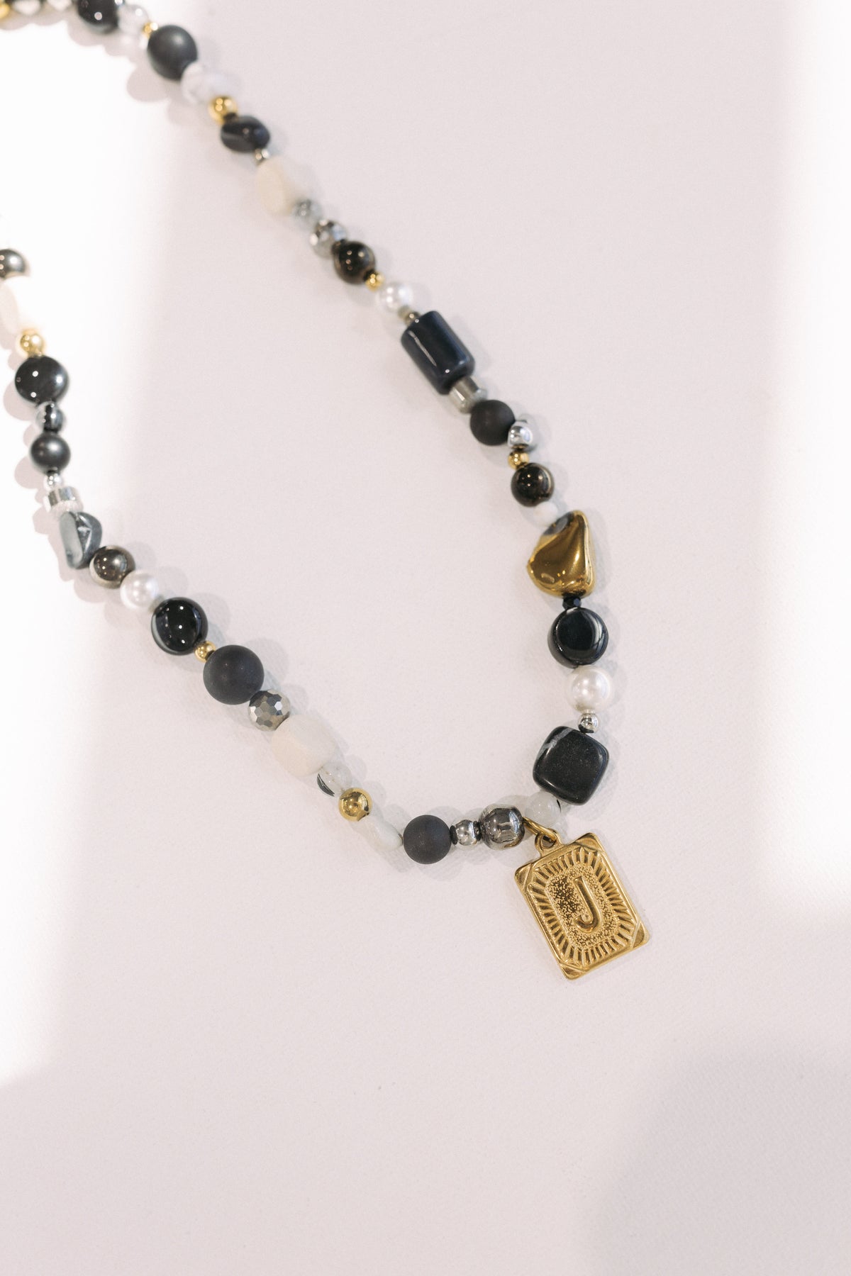 Stevie Initial Neutral Beaded Necklace