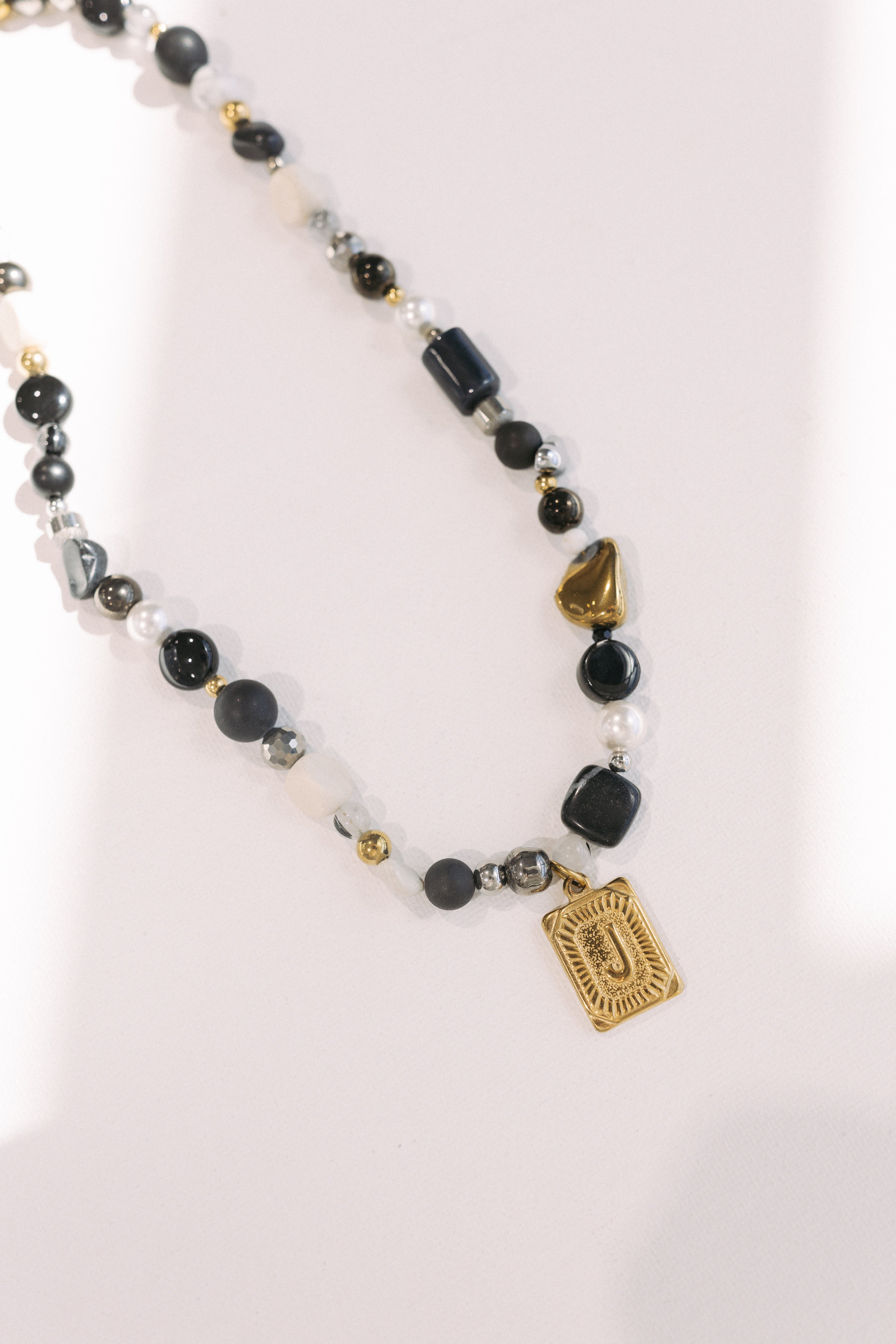 Stevie Initial Neutral Beaded Necklace