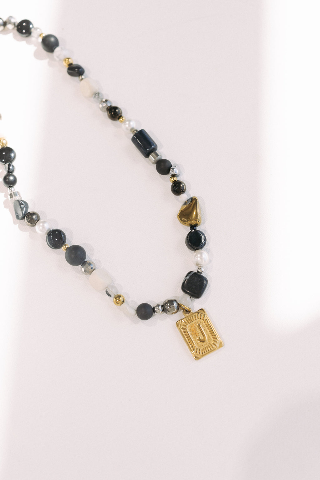 Stevie Initial Neutral Beaded Necklace