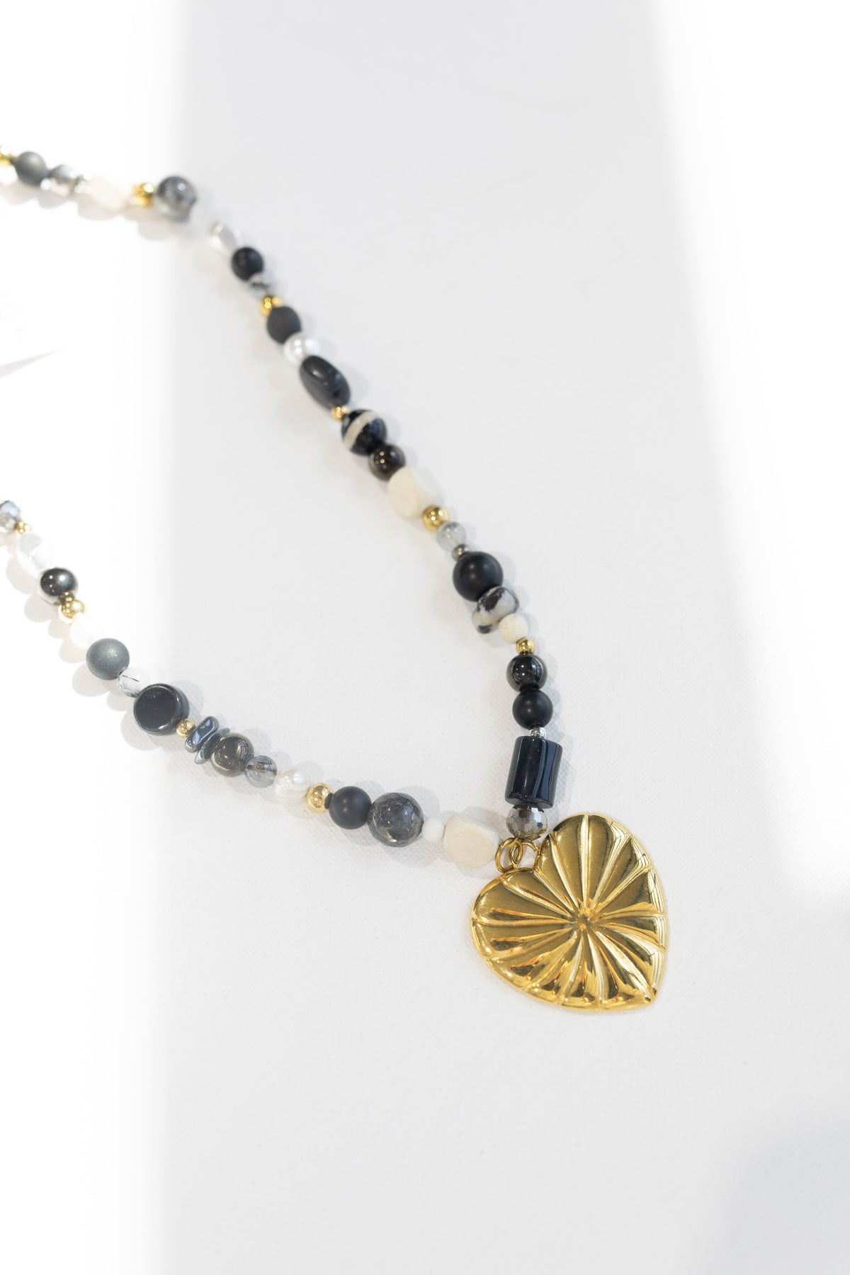 Stevie Heart Neutral Beaded Necklace
