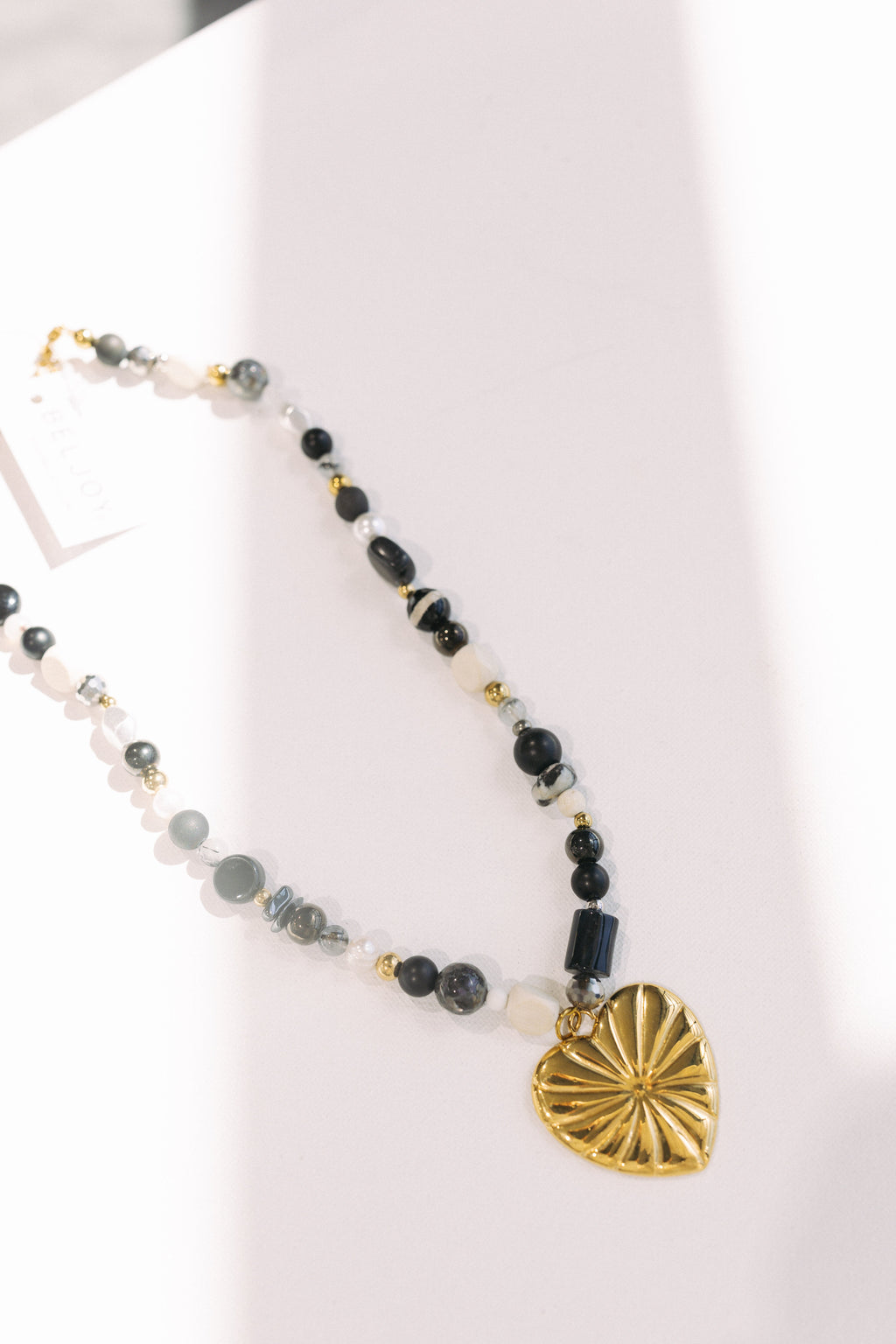 Stevie Heart Neutral Beaded Necklace