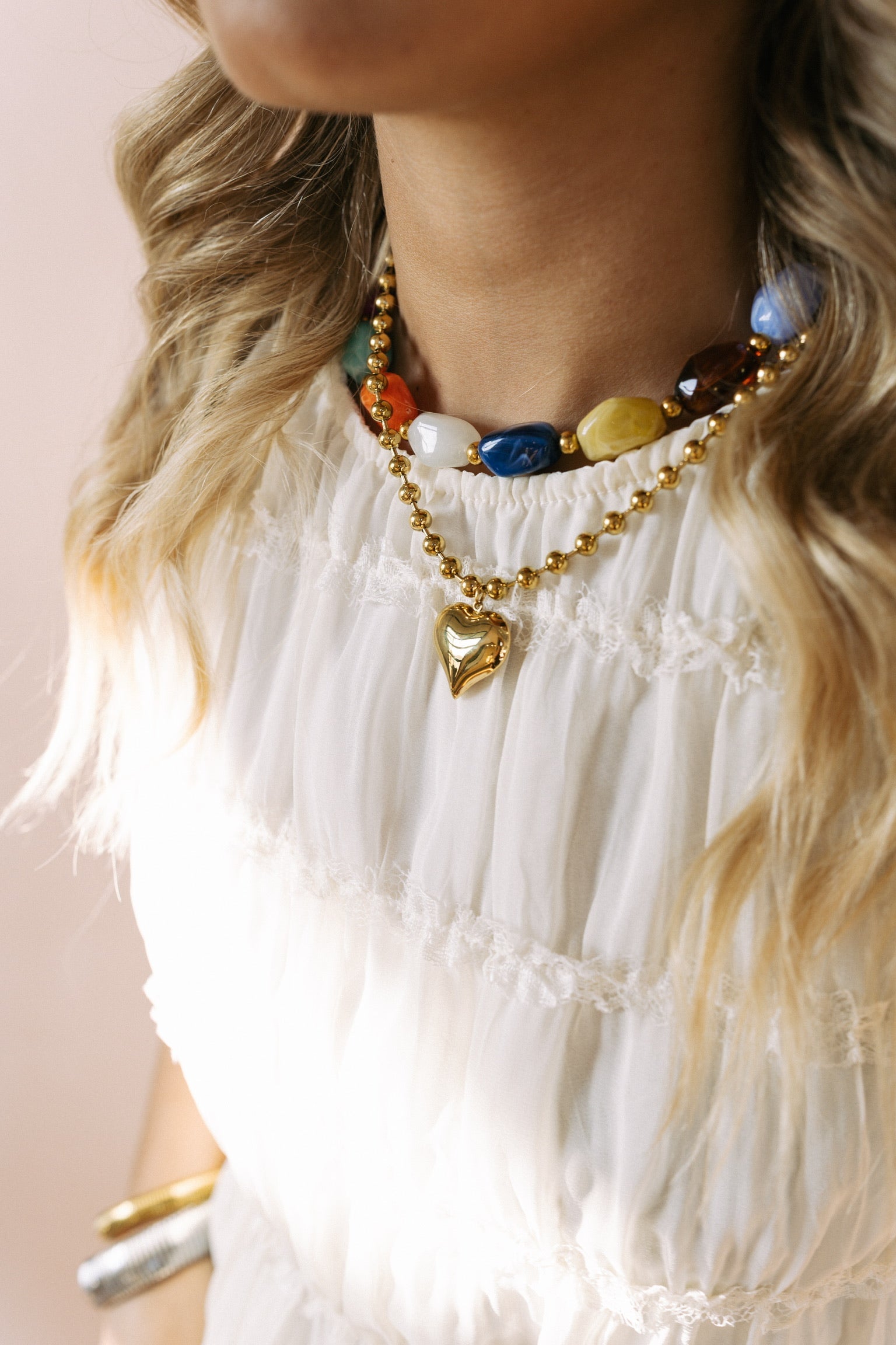 Heart Throb Beaded Necklace | Gold or Silver