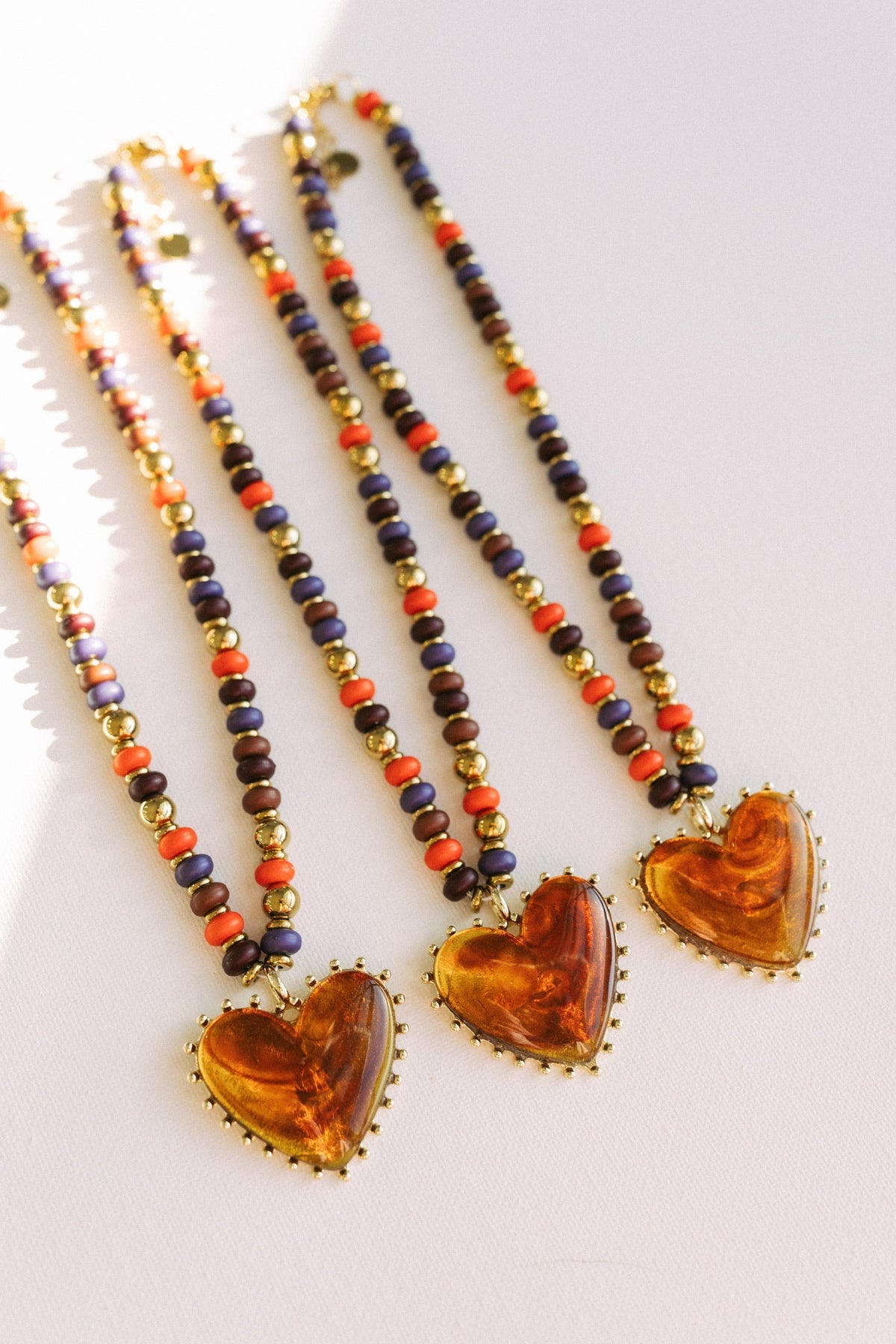 Amber Beaded Heart Necklace