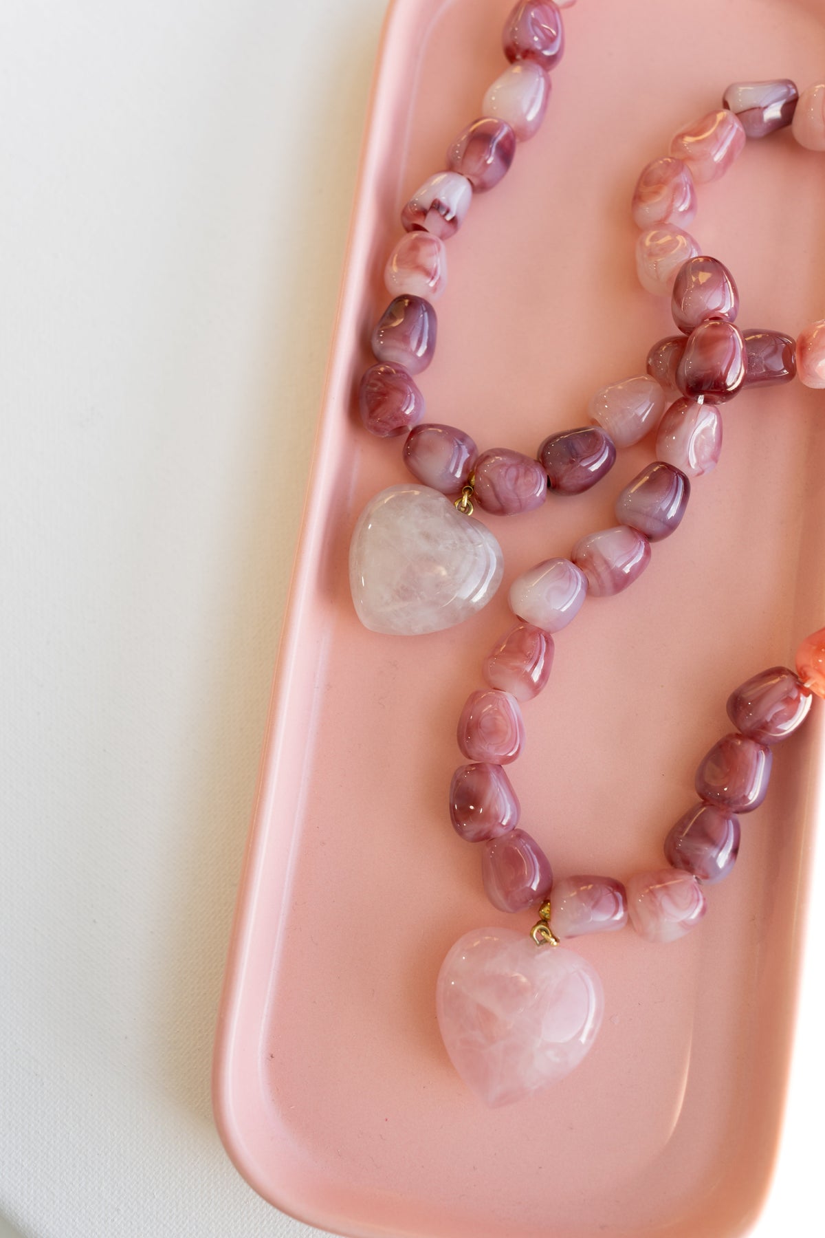 Jade Stone Heart Necklace - Pink