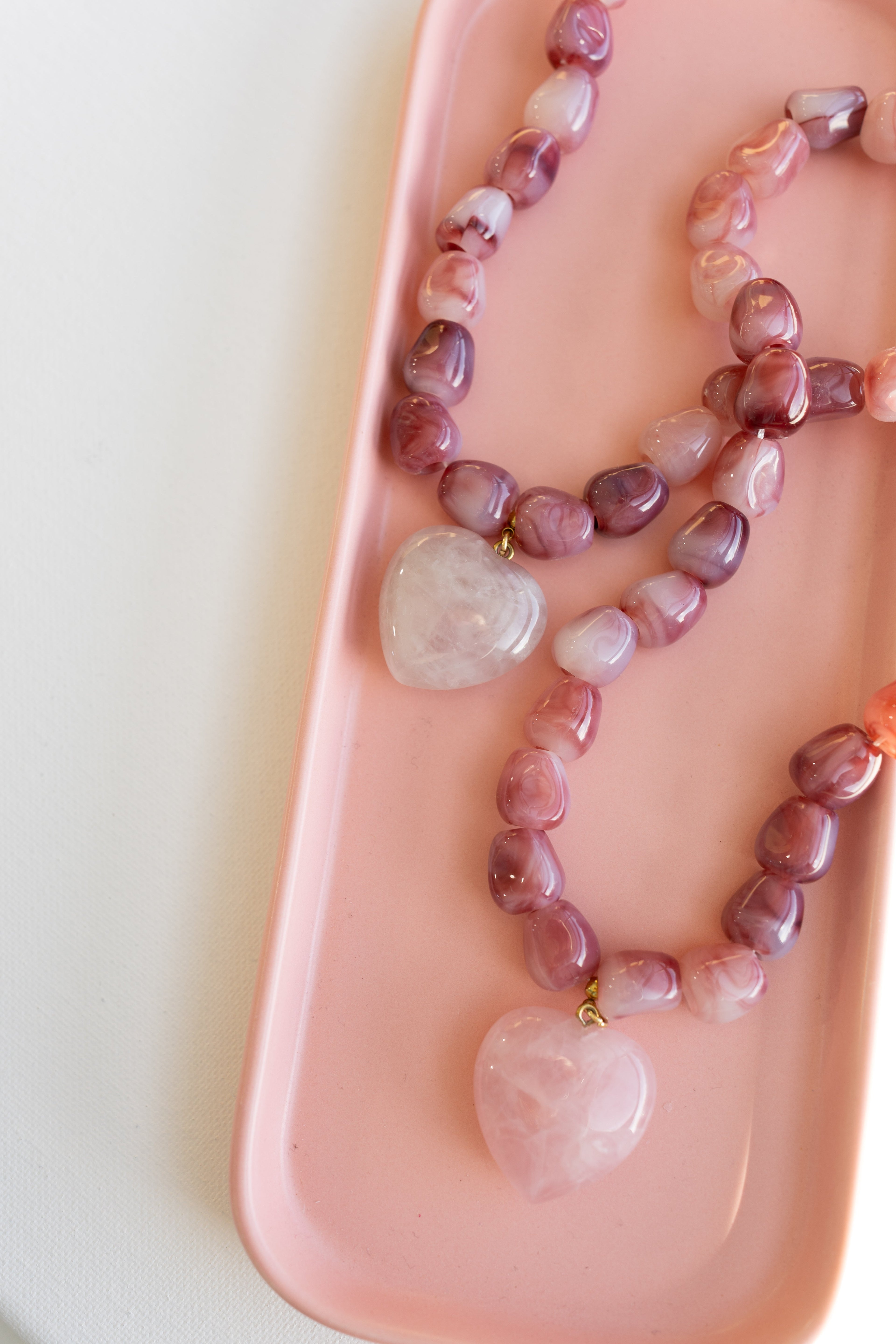 Jade Stone Heart Necklace - Pink