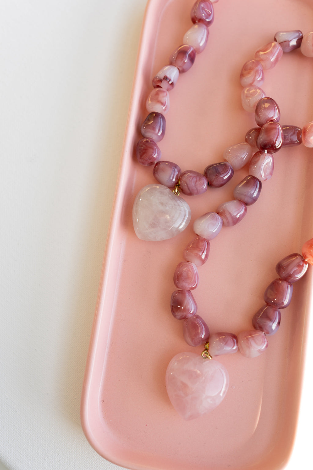 Jade Stone Heart Necklace - Pink