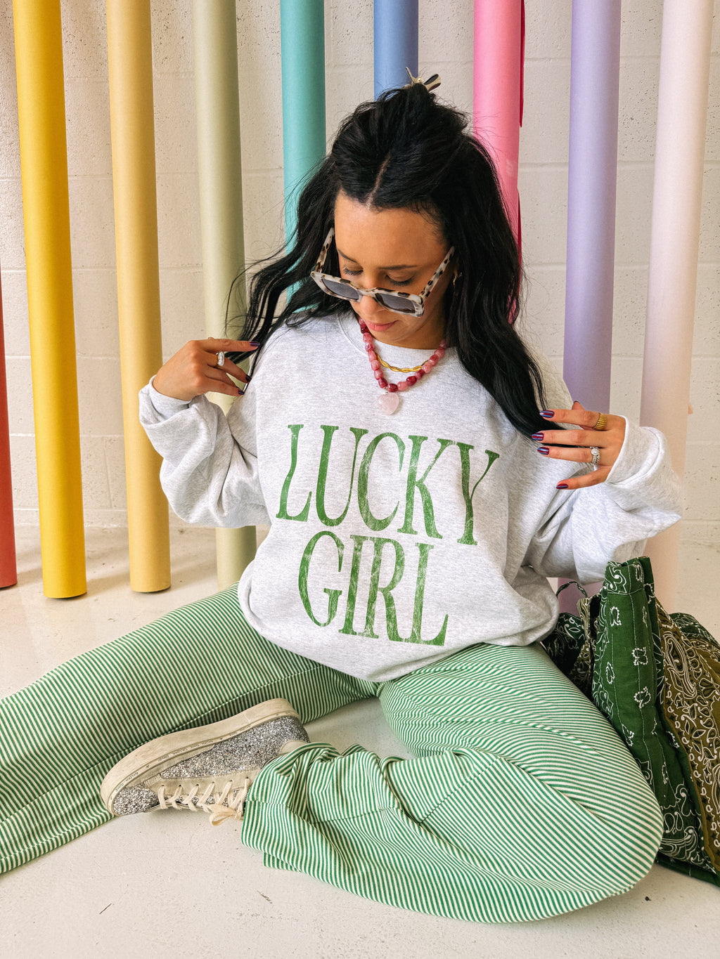 Lucky Girl Sweatshirt - Ash / Green