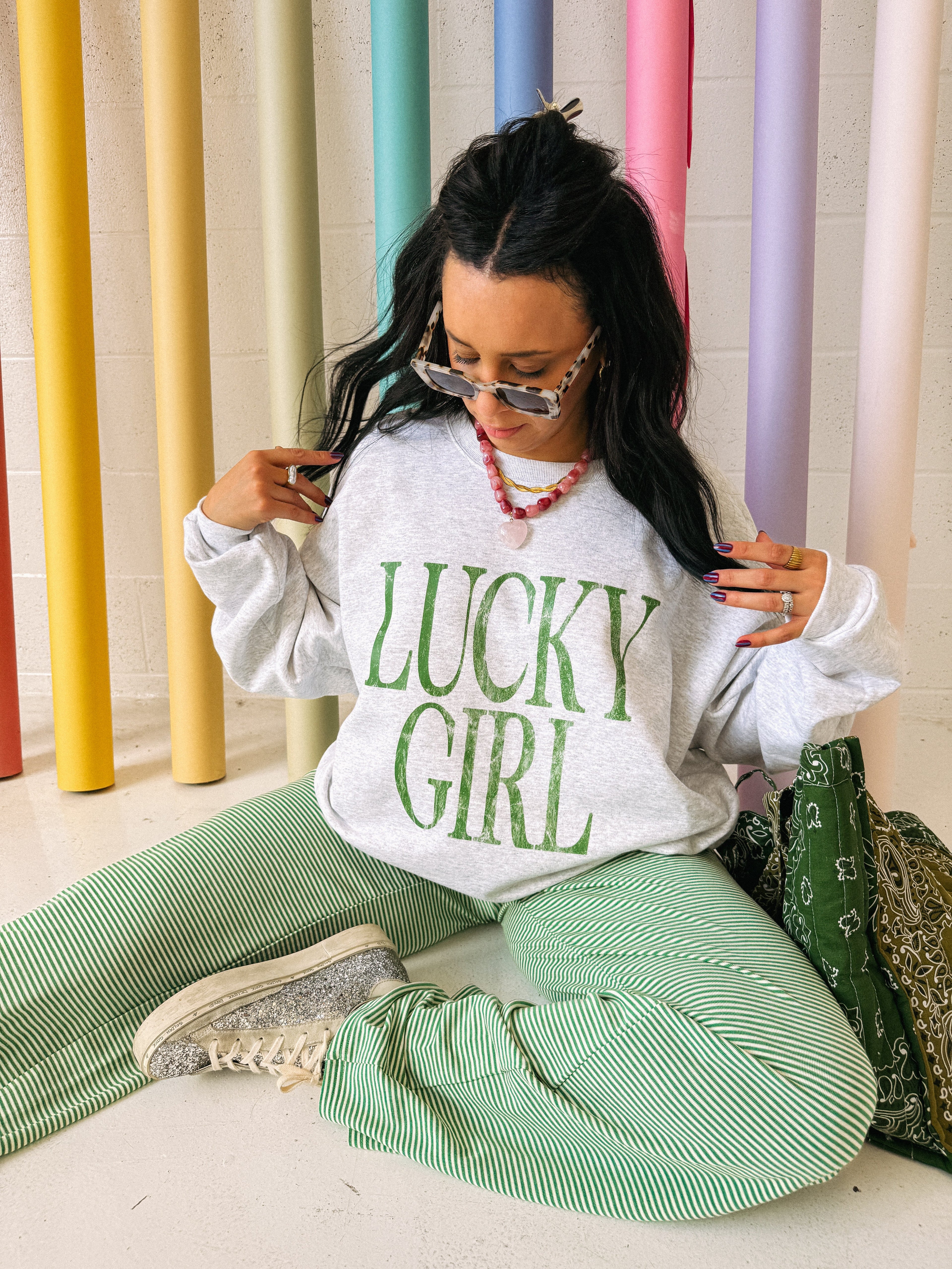 Lucky Girl Sweatshirt - Ash / Green
