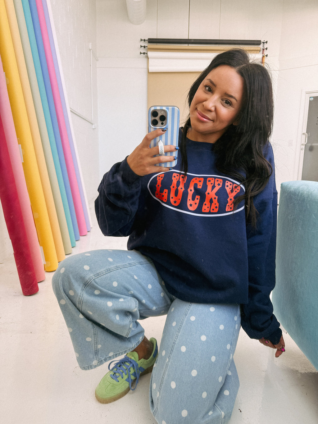 Star Studded Lucky Sweatshirt - Hanes / Navy / Red