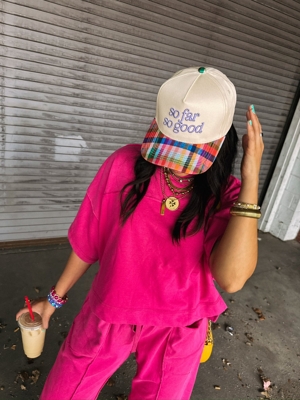 So Far So Good Trucker Hat - Plaid