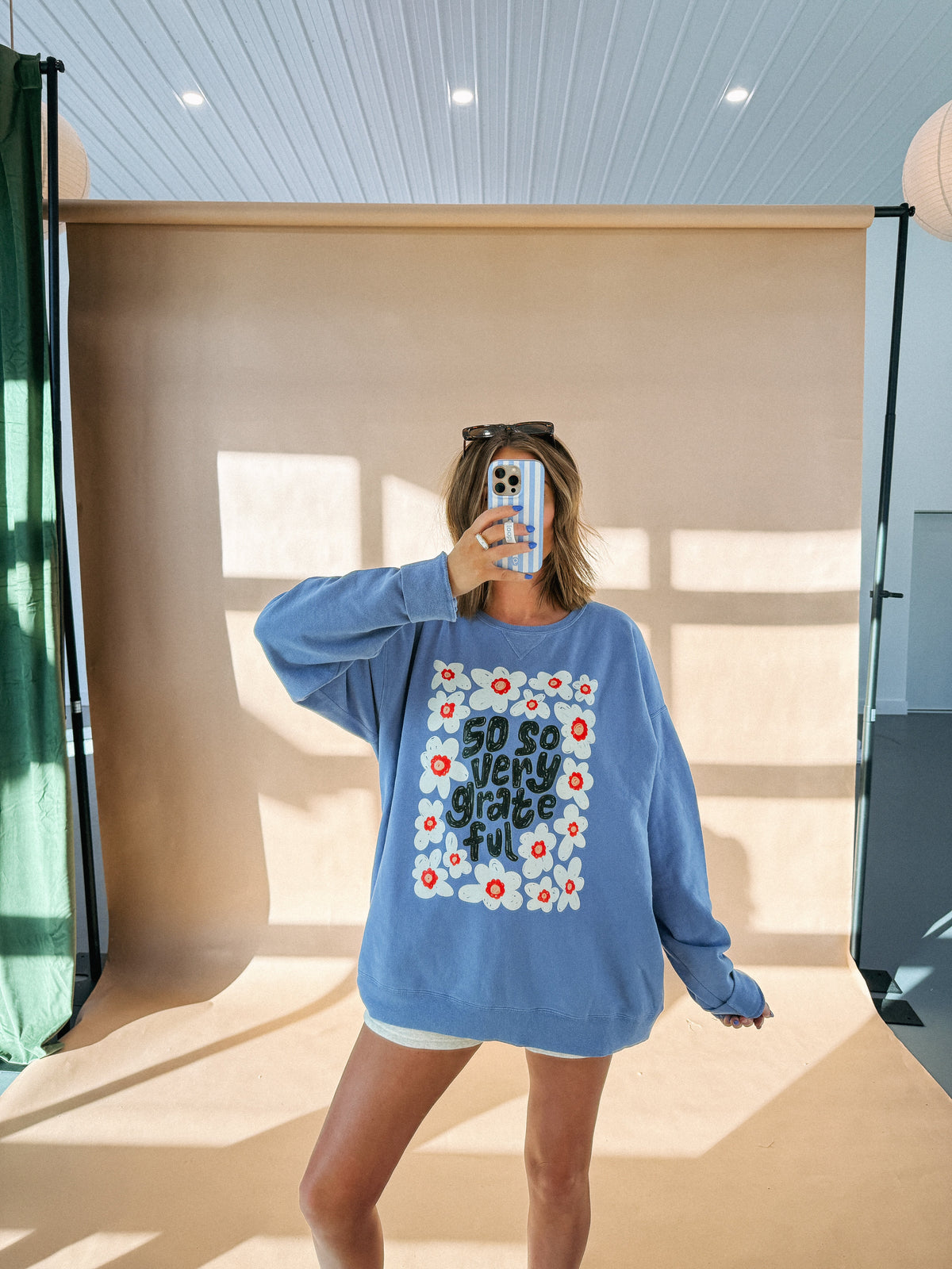 So Very Grateful Sweatshirt- Comfort Wash / Denim