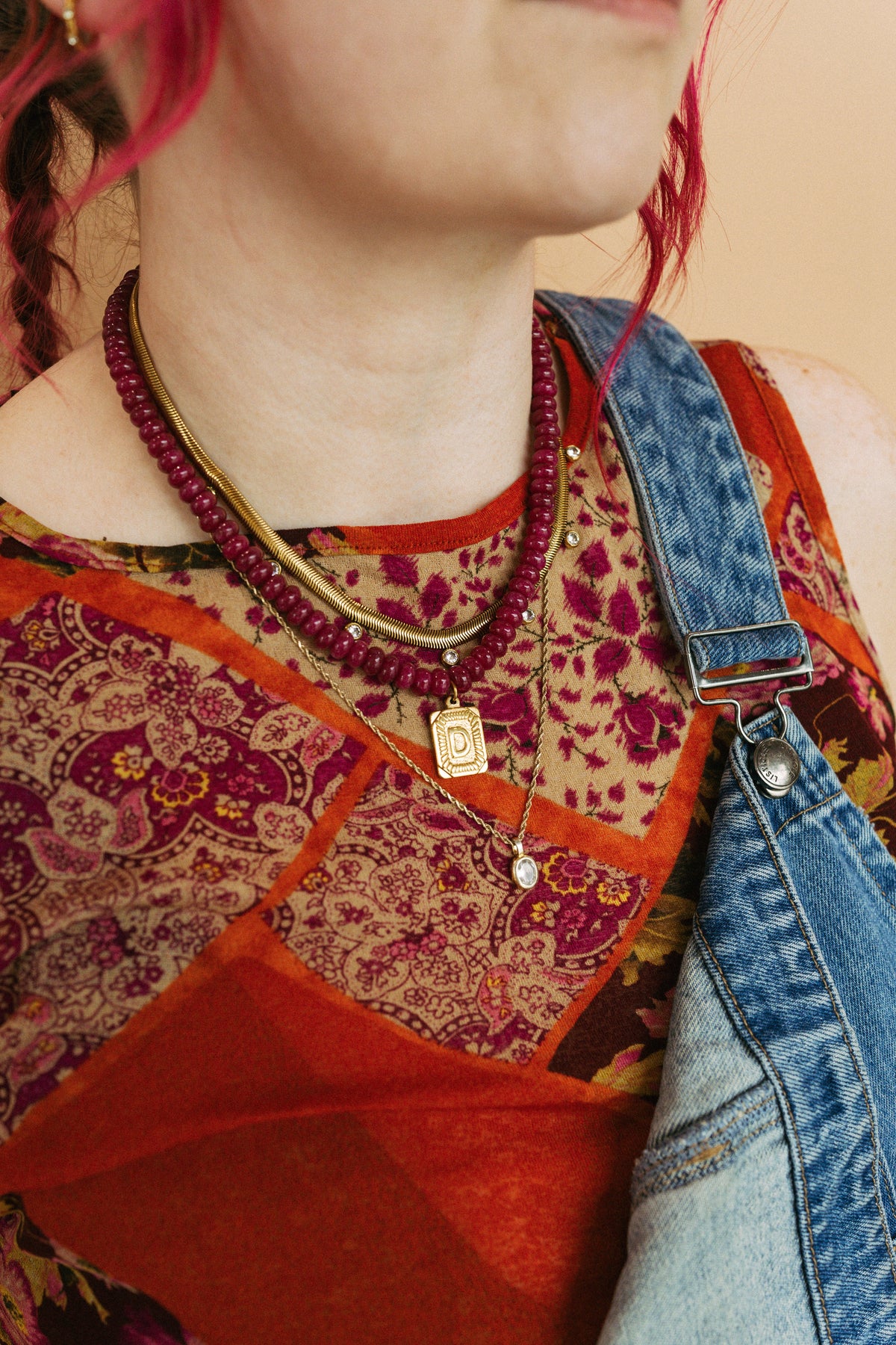 Beaded Initial Pendant Necklace || Berry 2
