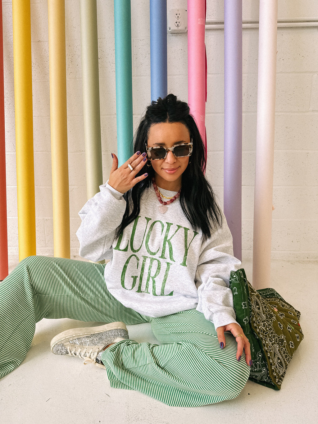 Lucky Girl Sweatshirt - Ash / Green