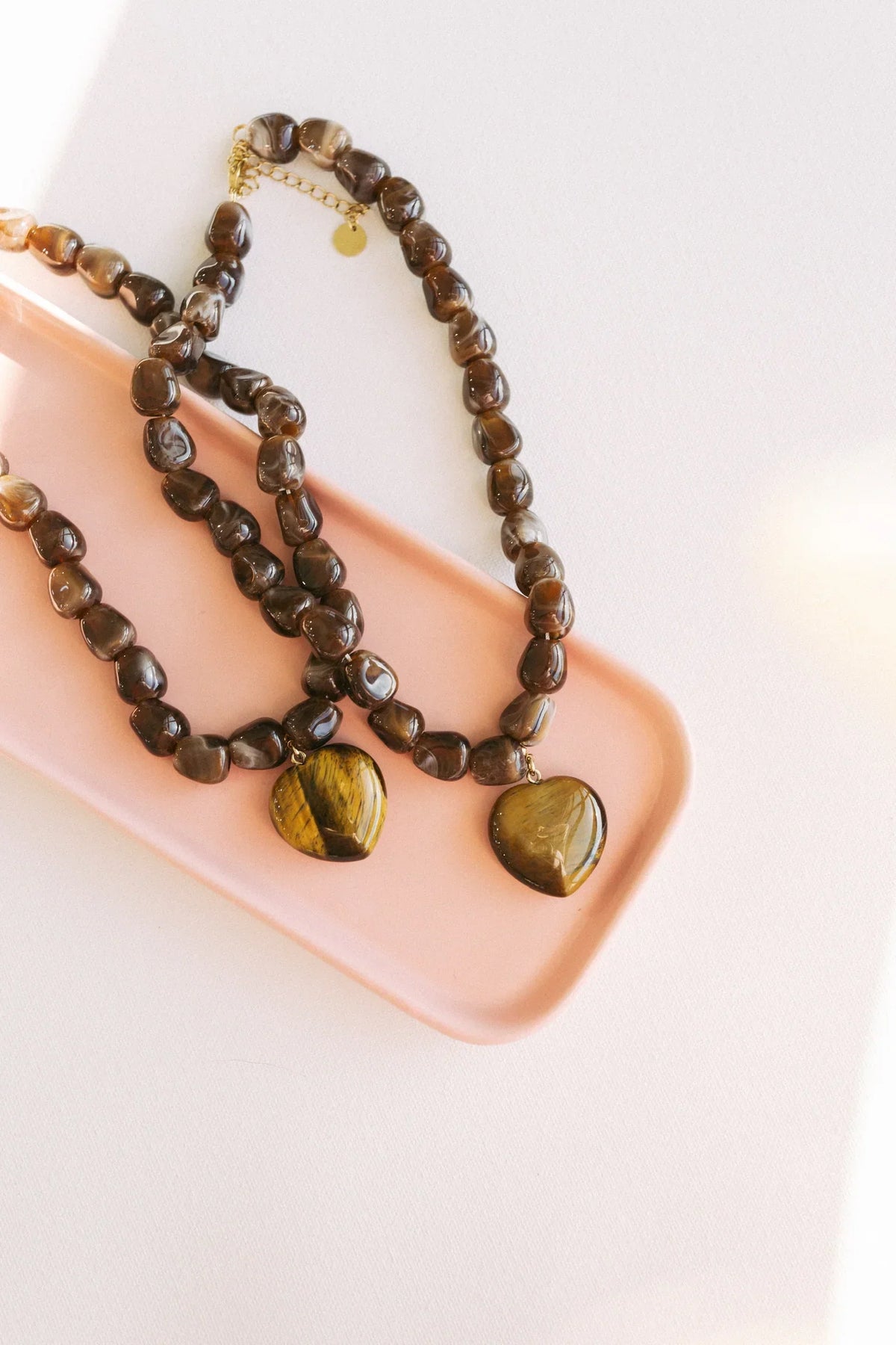Jade Stone Heart Necklace - Brown