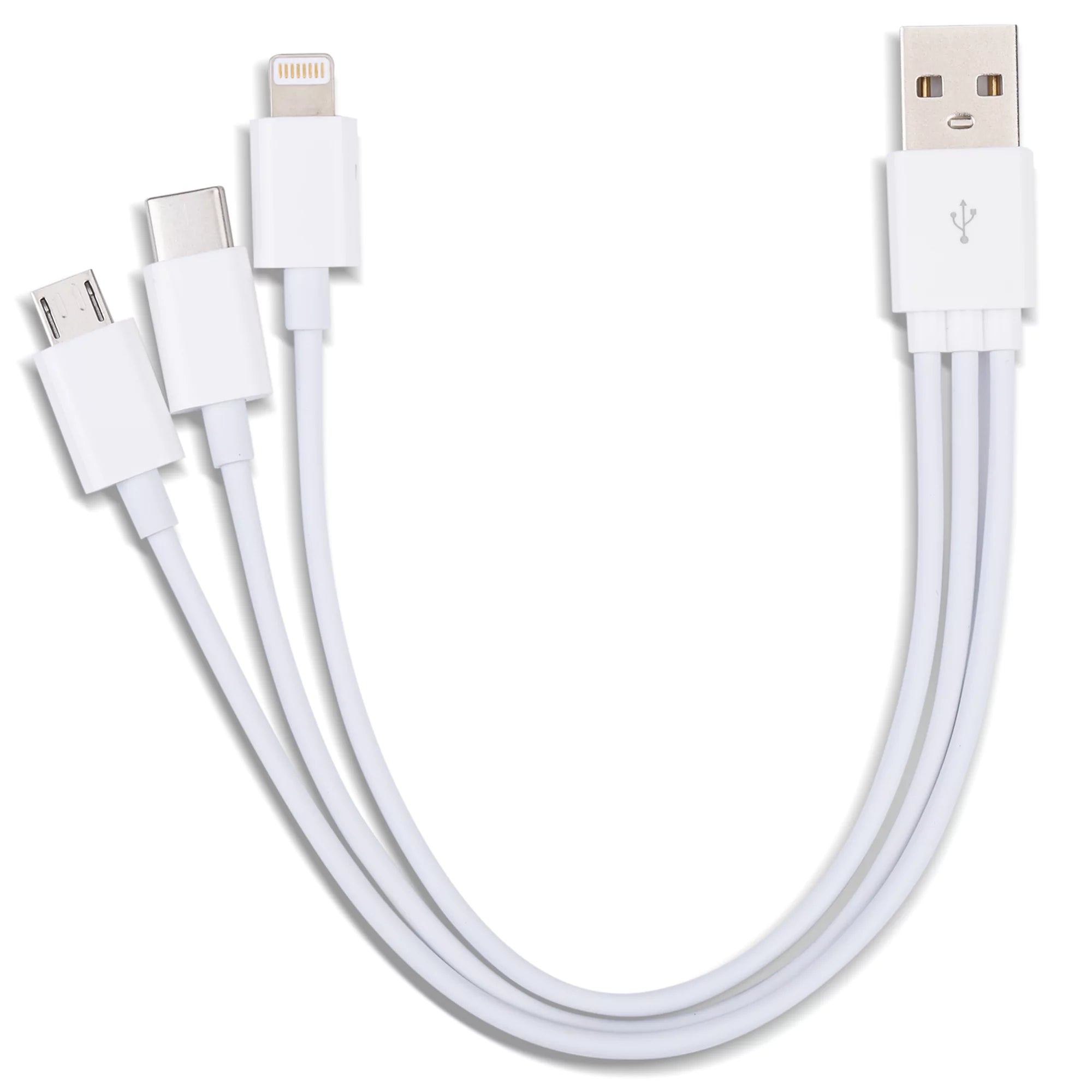White Mini USB-A 3-in-1 Charging Cable