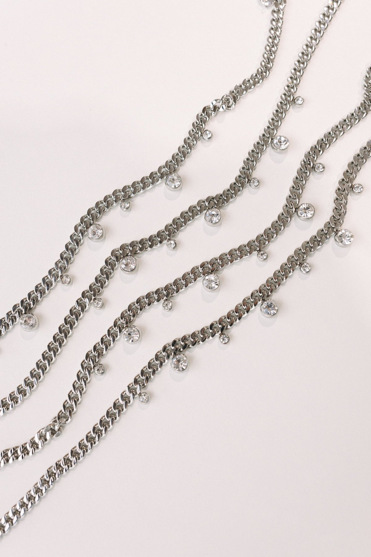 Chloe Crystal Cuban Chain Necklace - Silver