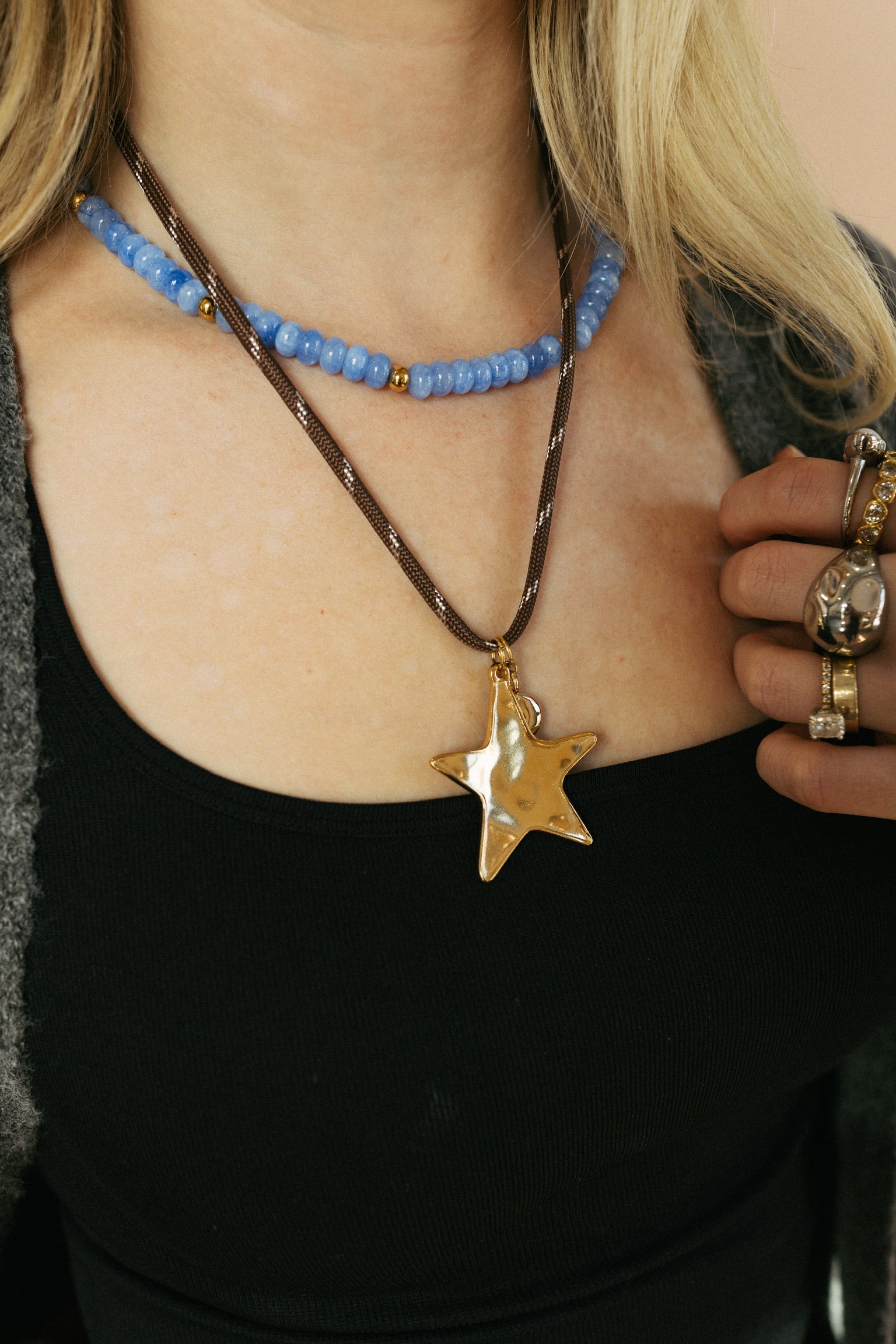 Western Star Pendant Cord Necklace - Brown