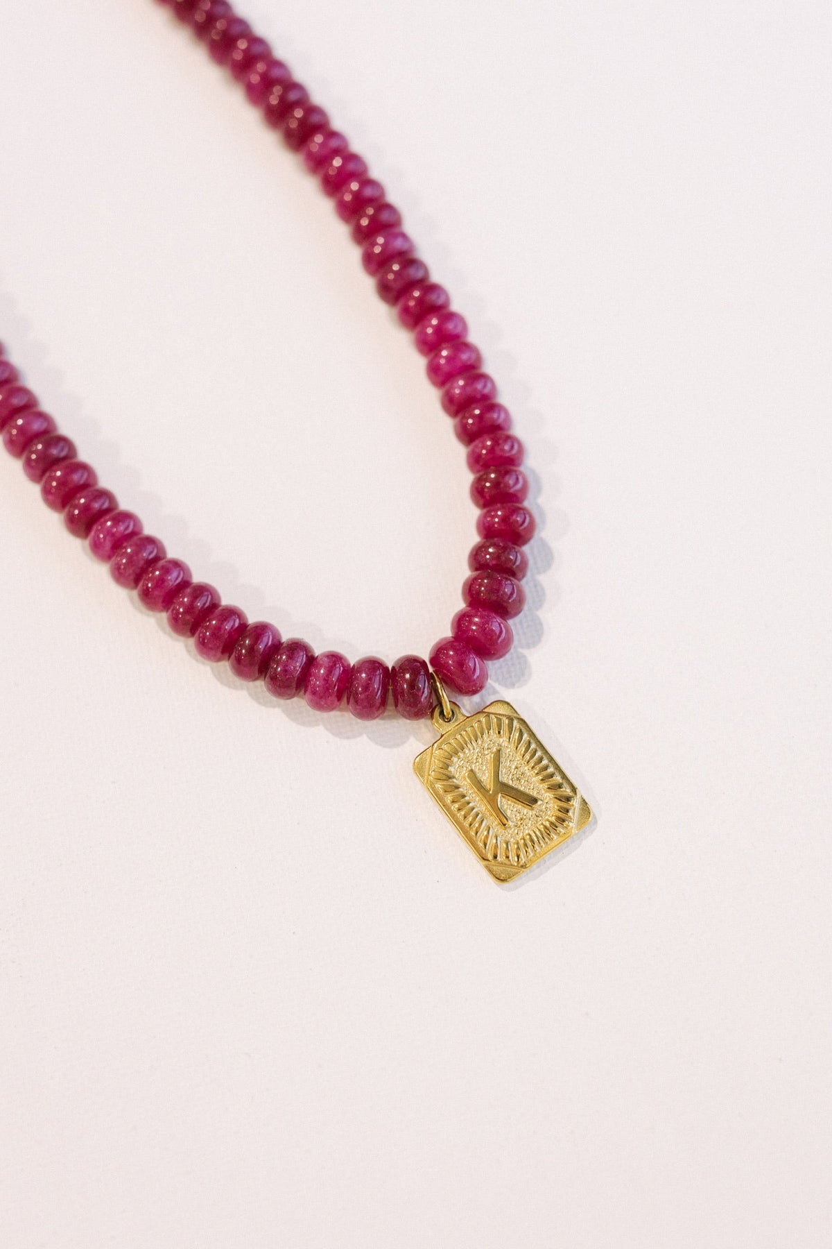 Beaded Initial Pendant Necklace || Berry