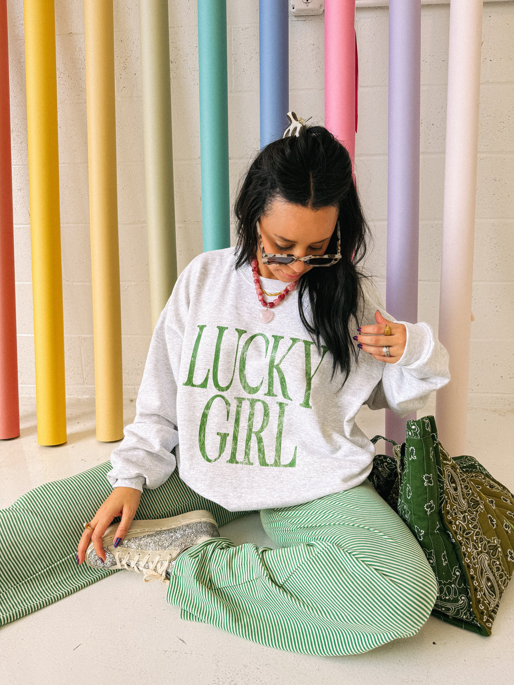 Lucky Girl Sweatshirt - Ash / Green