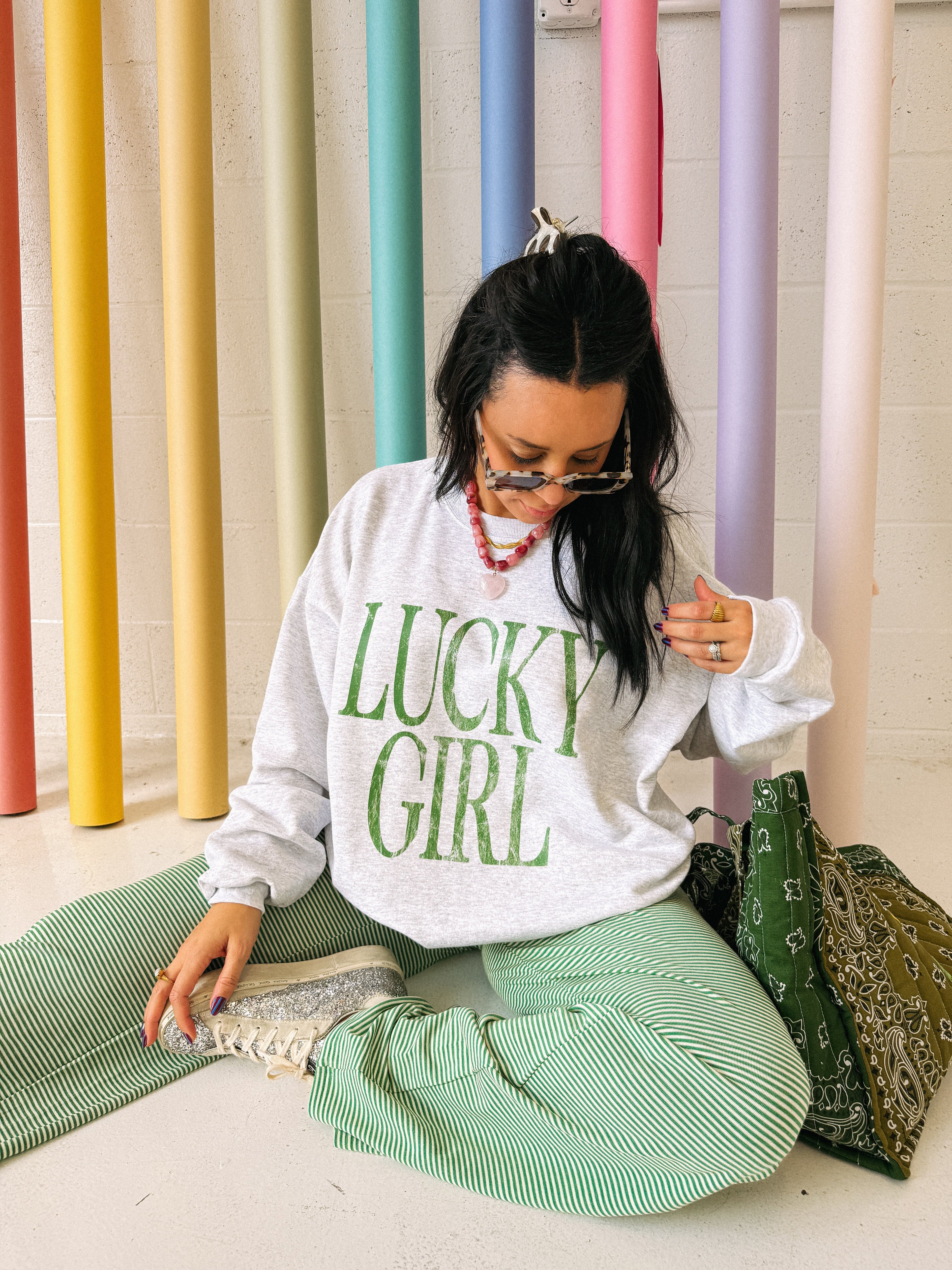 Lucky Girl Sweatshirt - Ash / Green