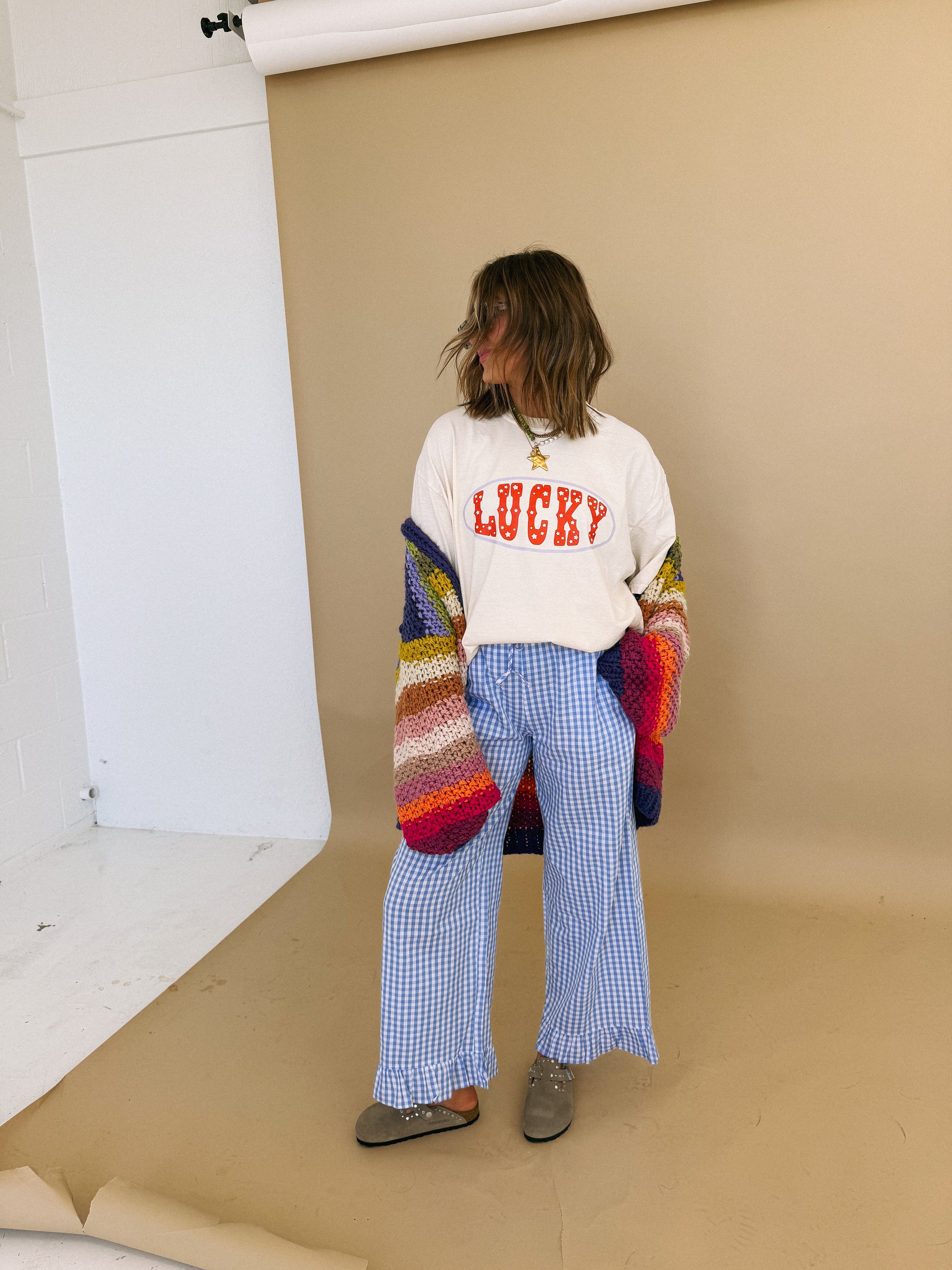 Star Studded Lucky Graphic Tee - Ivory / Red