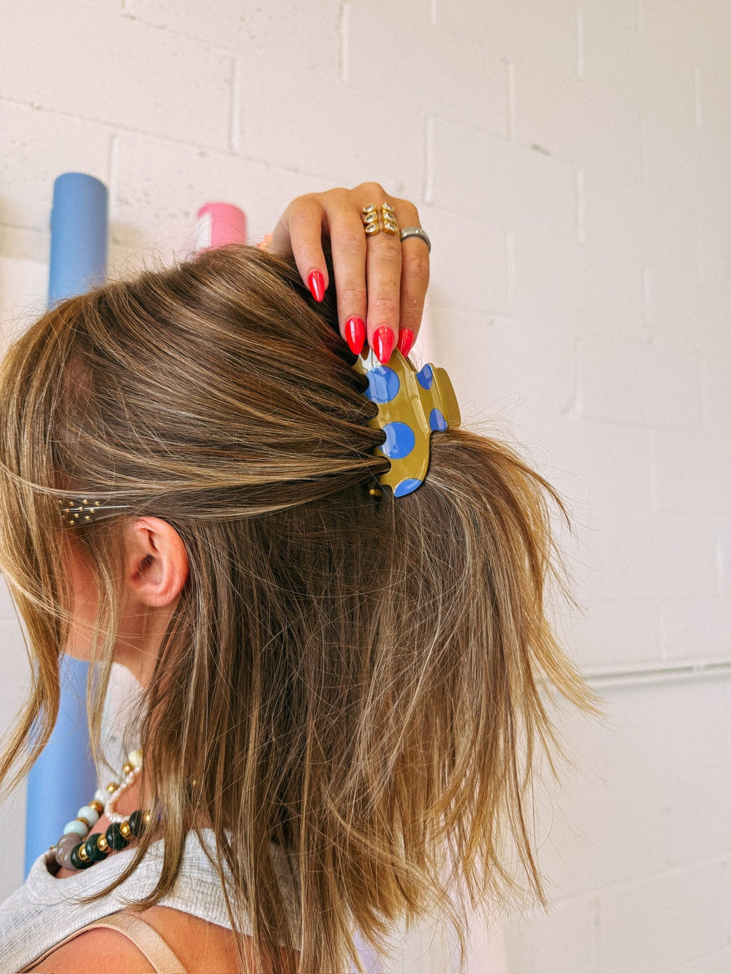 Polka Dot Hair Clip - Green / Blue