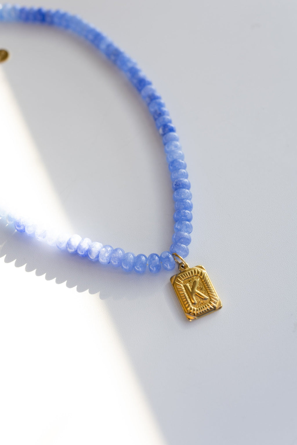 Beaded Initial Pendant Necklace || Blue