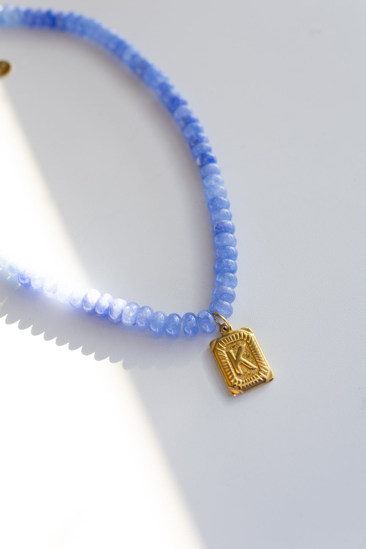 Beaded Initial Pendant Necklace || Blue