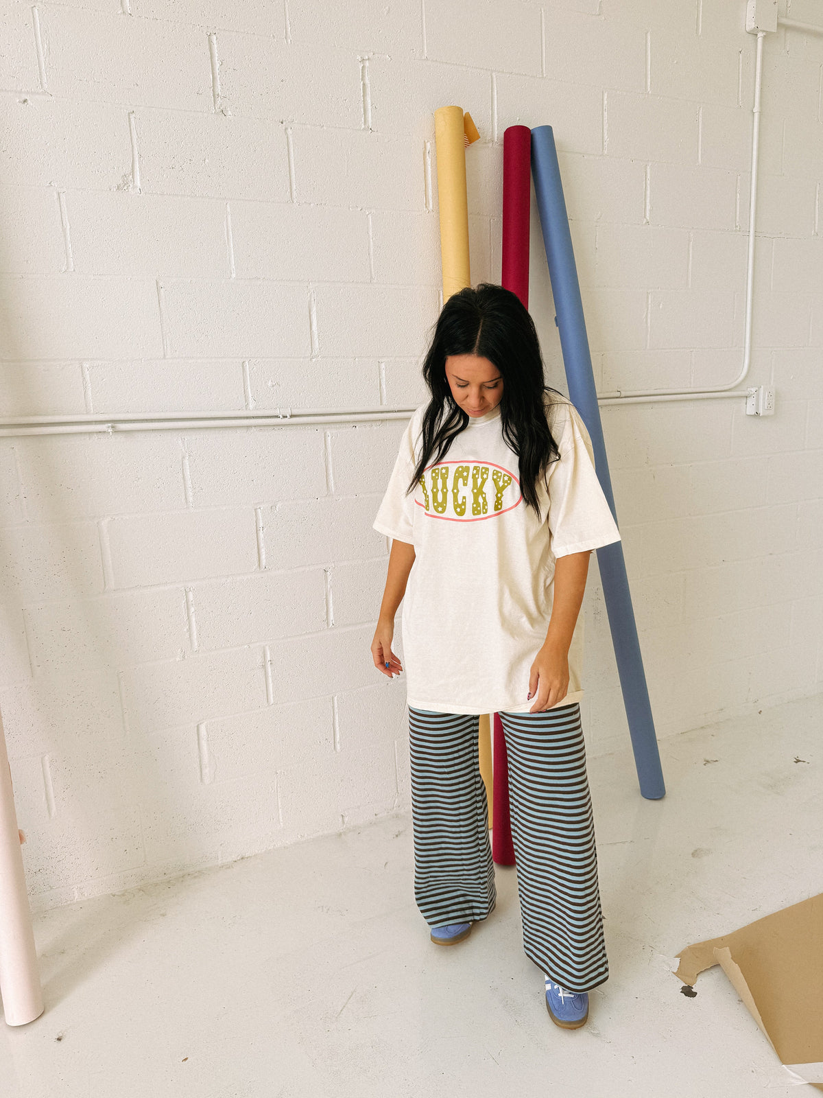 Star Studded Lucky Graphic Tee - Ivory / Green