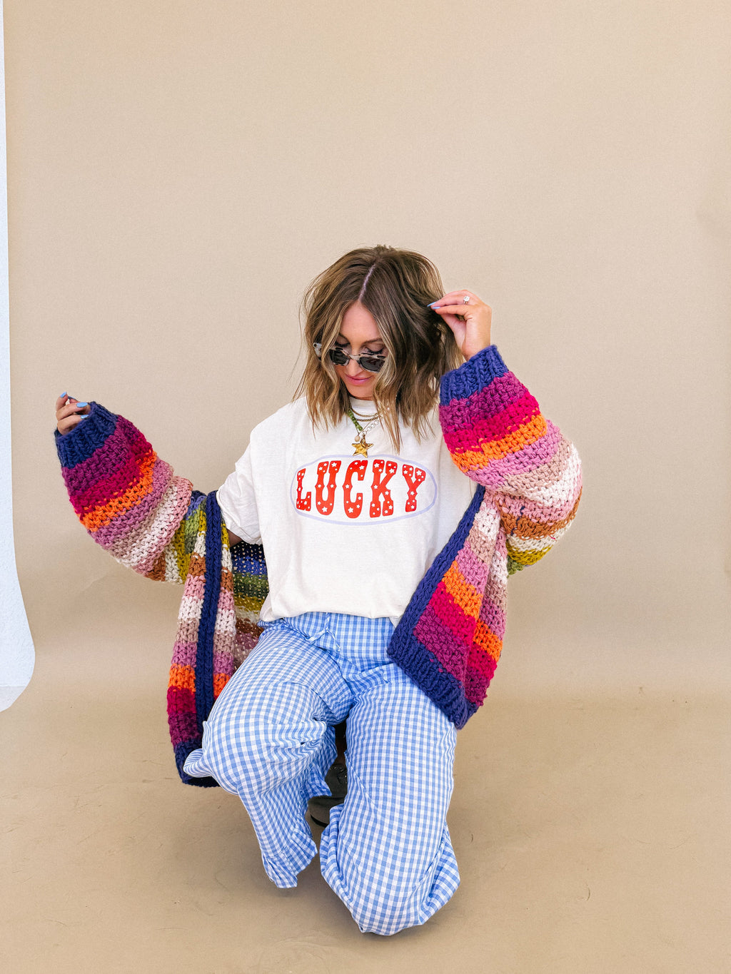 Star Studded Lucky Graphic Tee - Ivory / Red