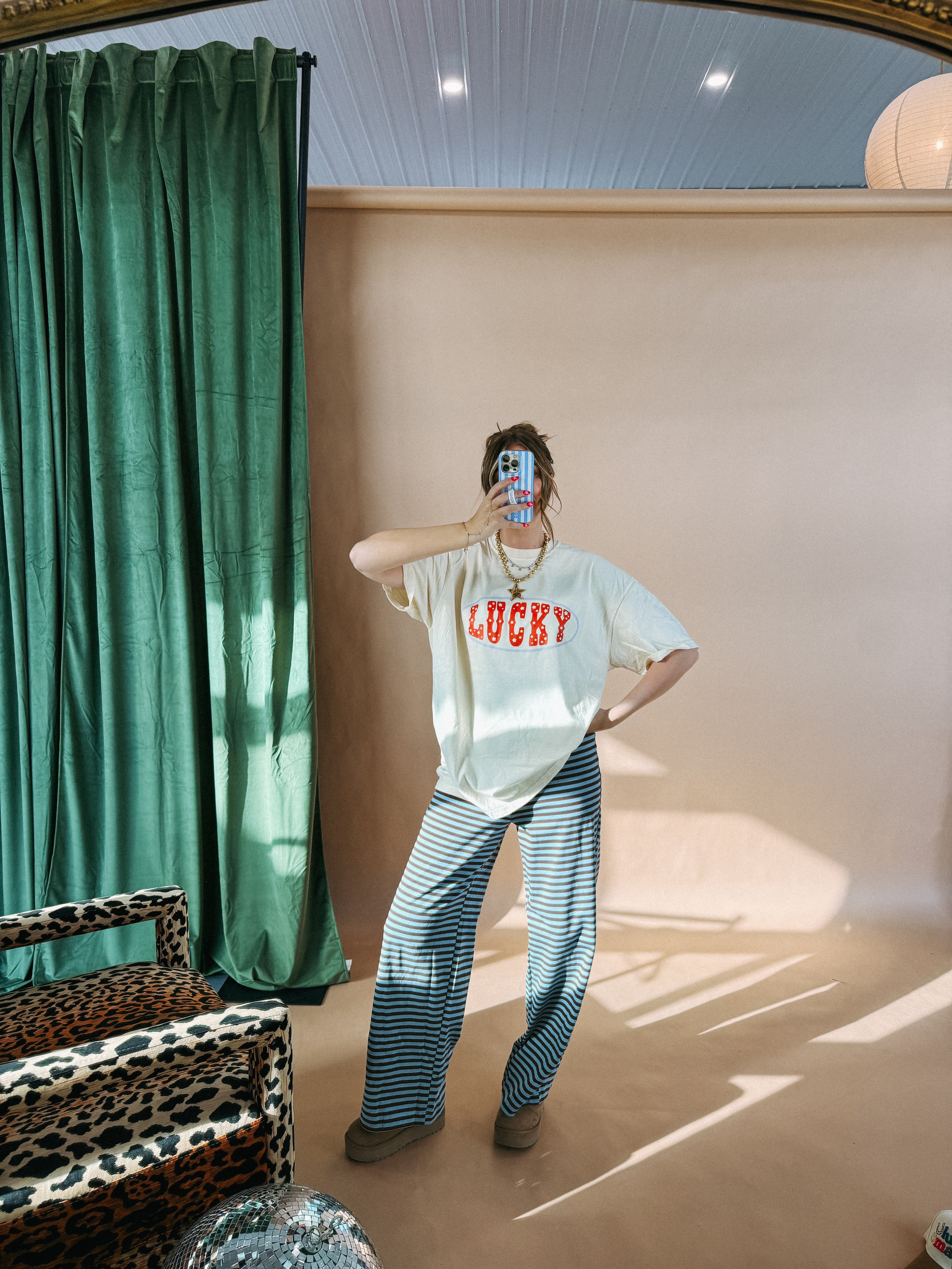 Star Studded Lucky Graphic Tee - Ivory / Red