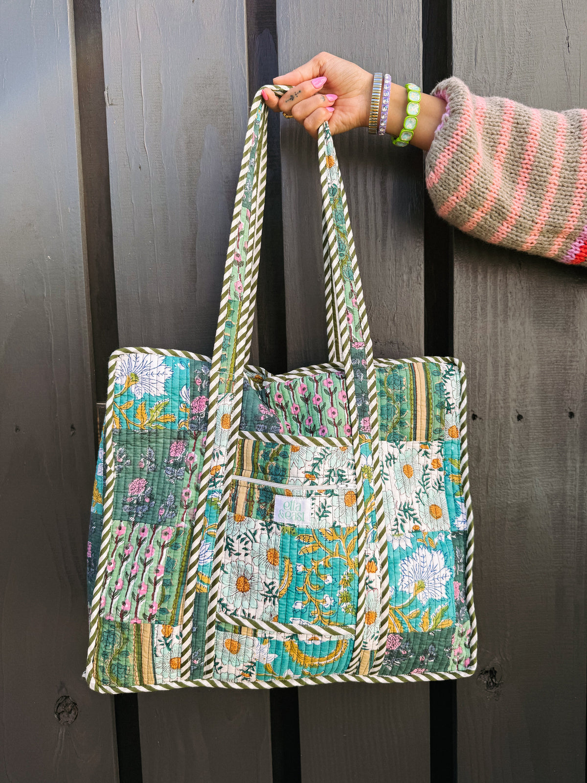 Quilted Tote Bag - Evergreen