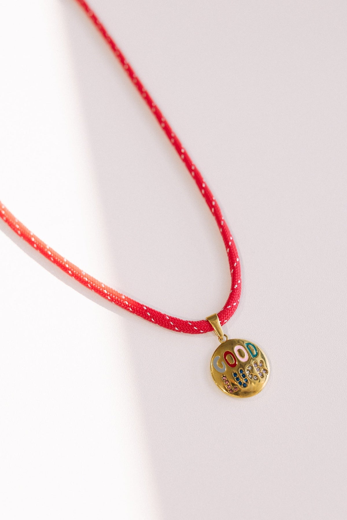 Good Luck Pendant Cord Necklace - Red
