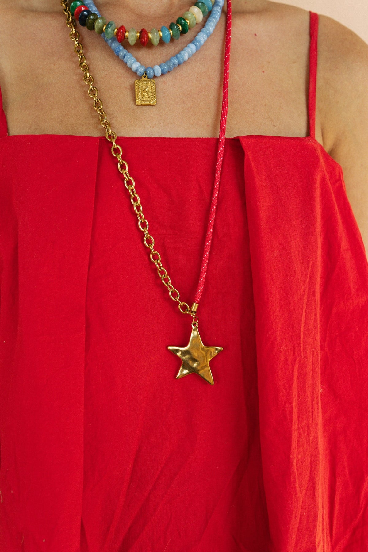 Red Lucky Star Cord Necklace 4