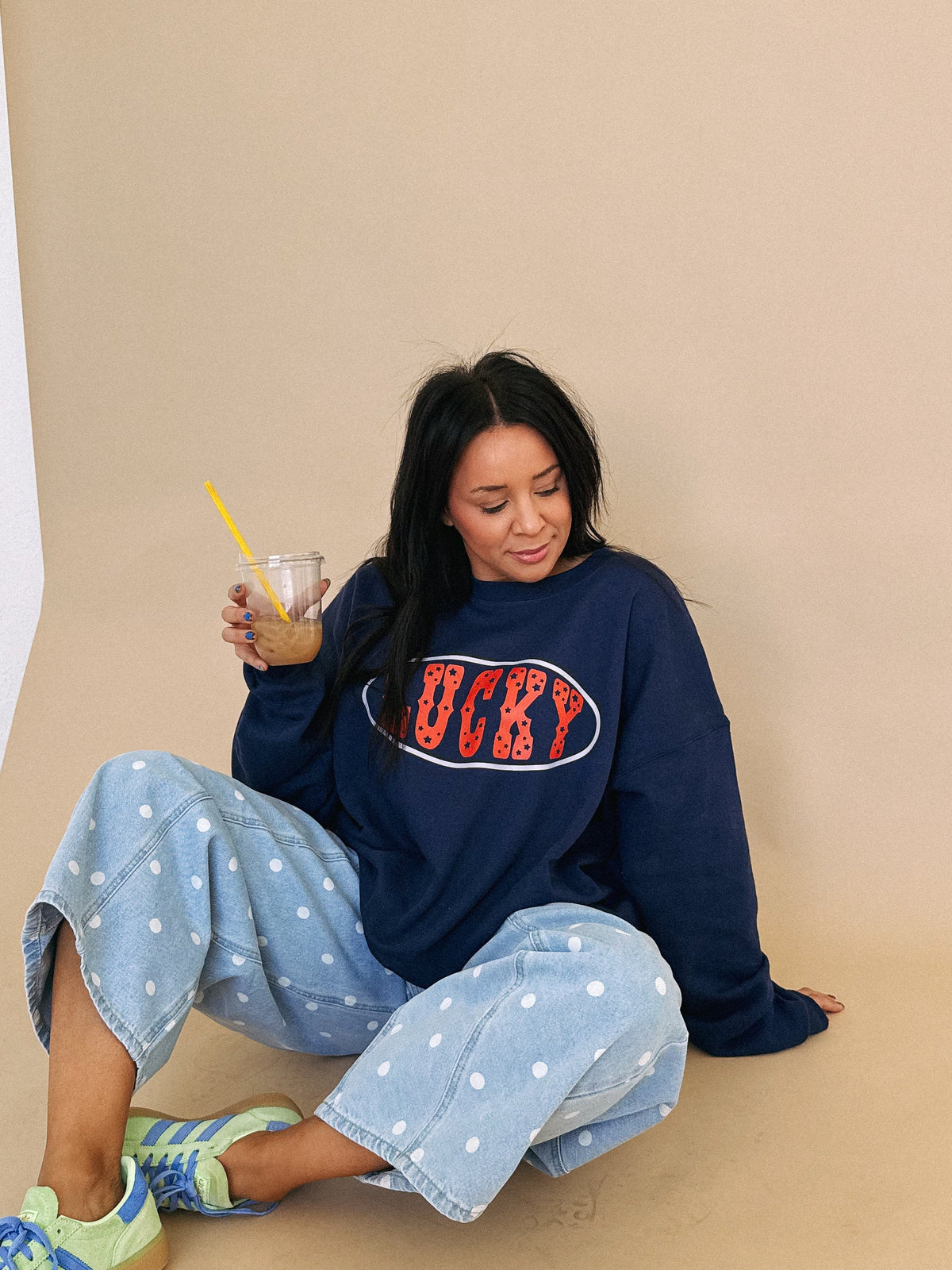 Star Studded Lucky Sweatshirt - Hanes / Navy / Red