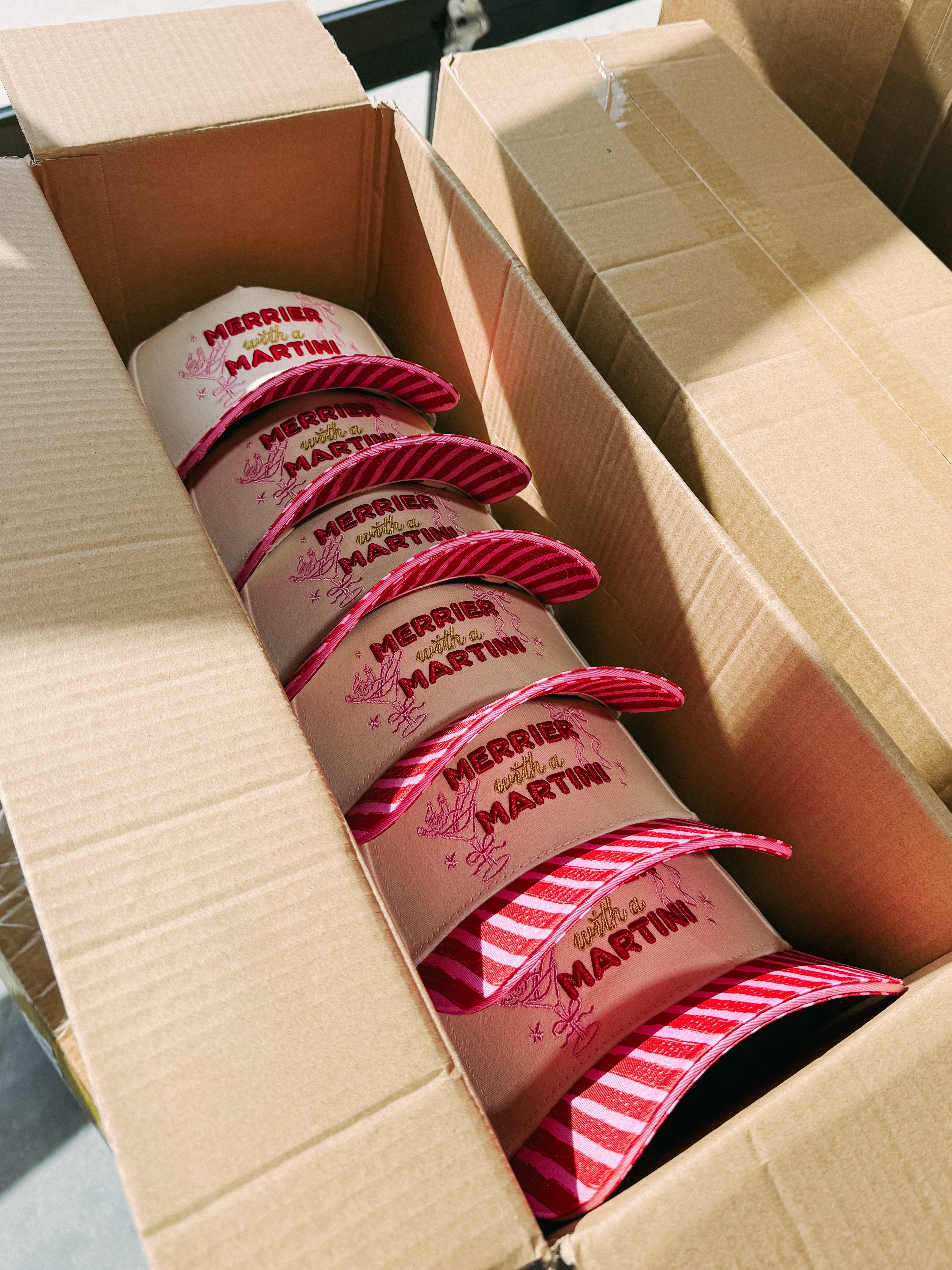 Merrier With A Martini Trucker Hat - Cream / Red / Pink