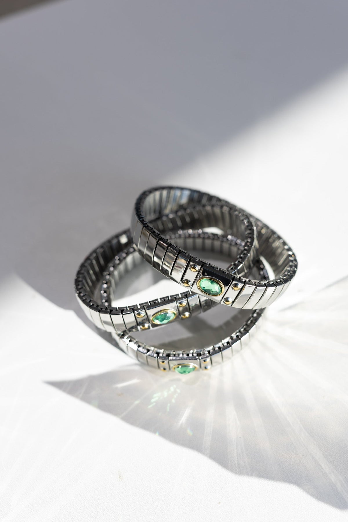 The Luxe Link Bracelet - Silver & Green