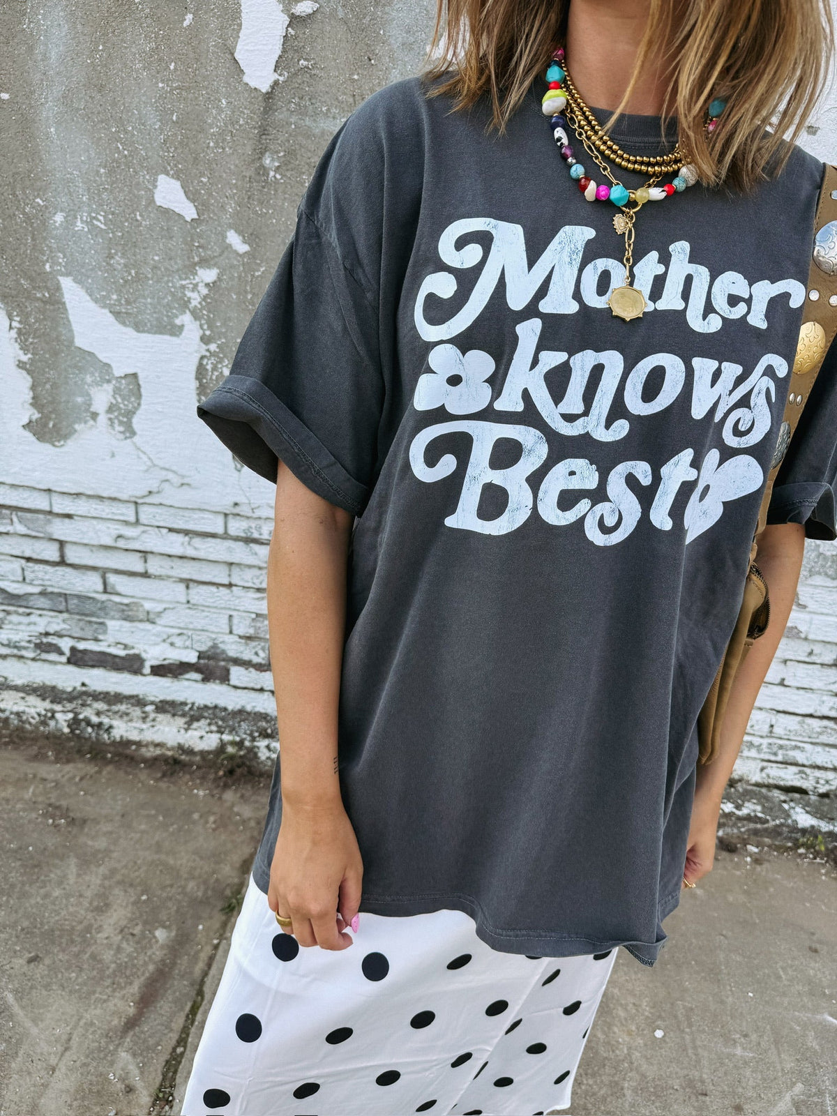 Mother Knows Best Graphic Tee - Charcoal / White